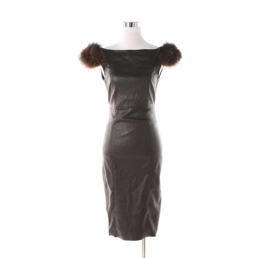 Thomas Wylde Brown Leather Raccoon Fur Trimmed Dress