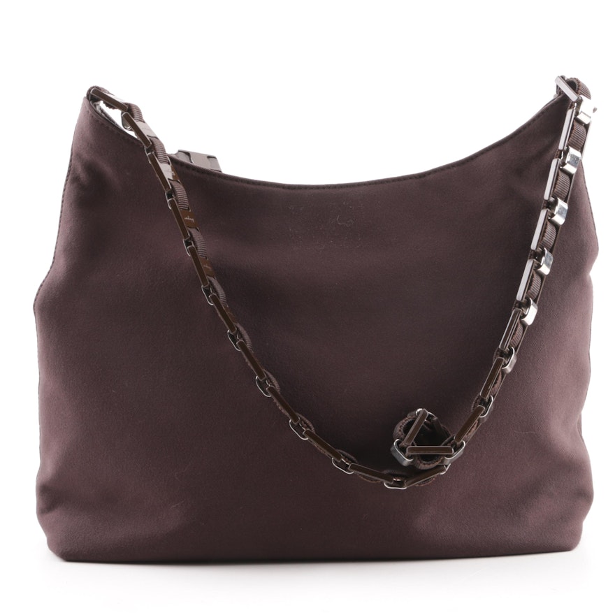 Salvatore Ferragamo Chocolate Brown Nylon Bucket Bag