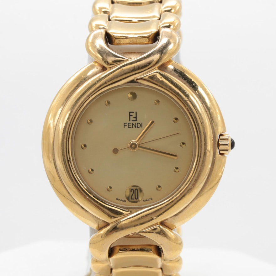 Fendi Gold Tone and Stainless Steel Wristwatch with Date Window