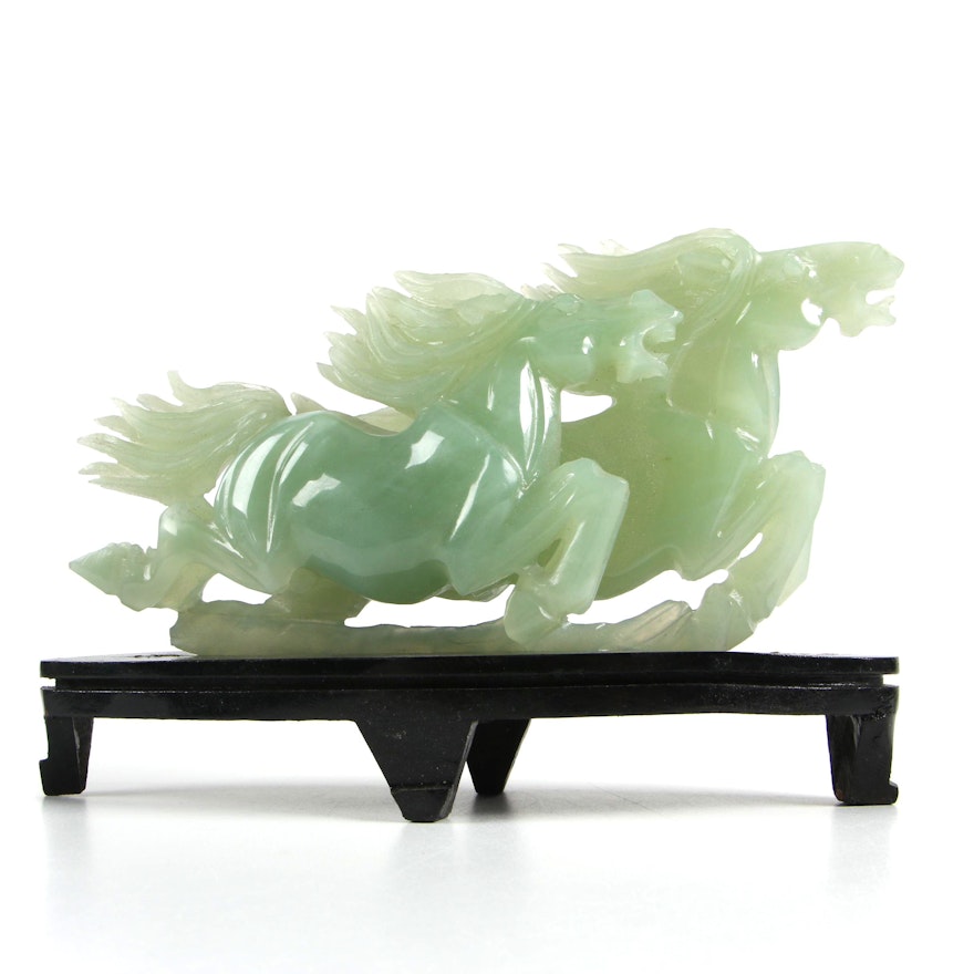 Chinese Carved Bowenite Sculpture of Galloping Horses
