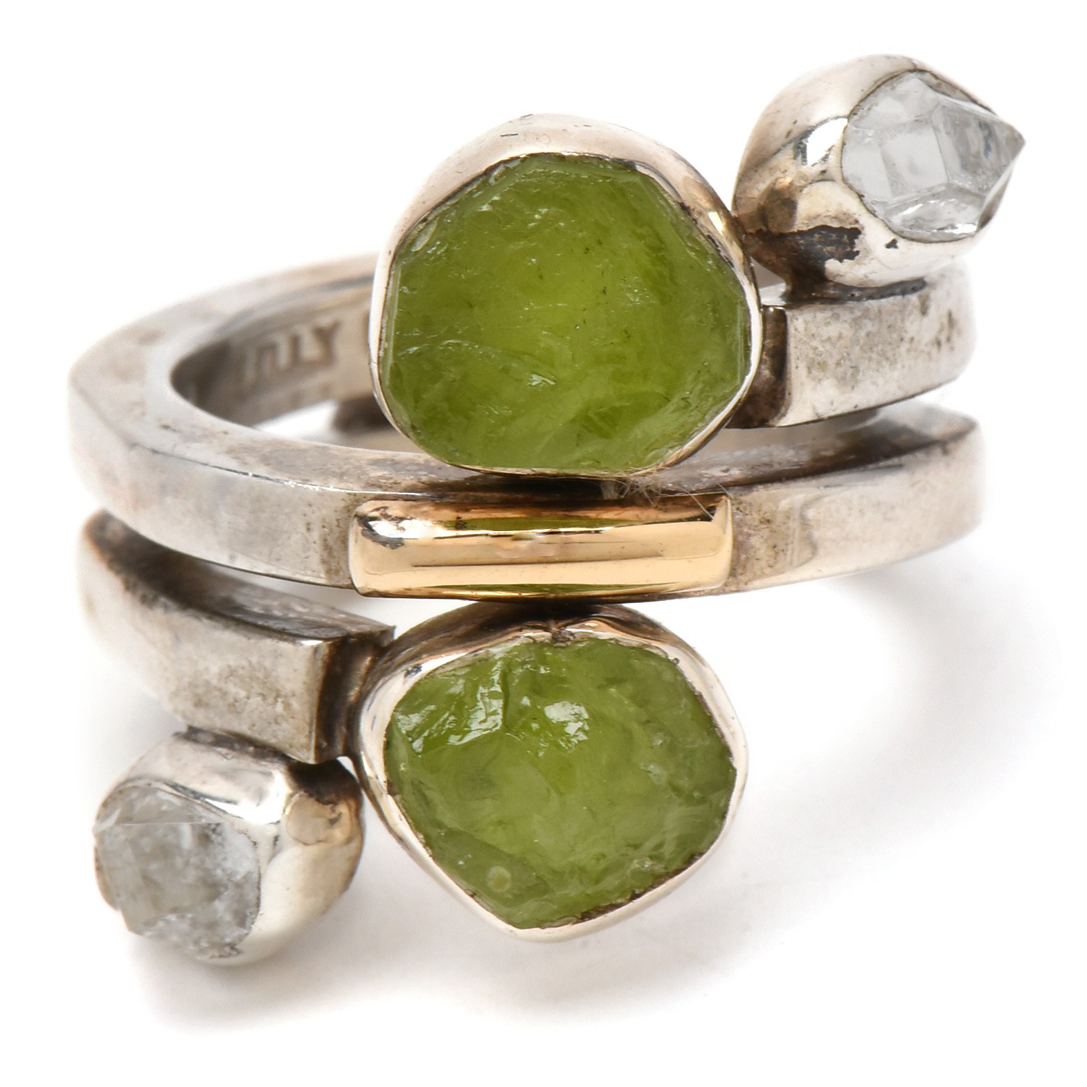 Lilly Barrack Sterling Silver Ring with Peridot and Quartz Stones