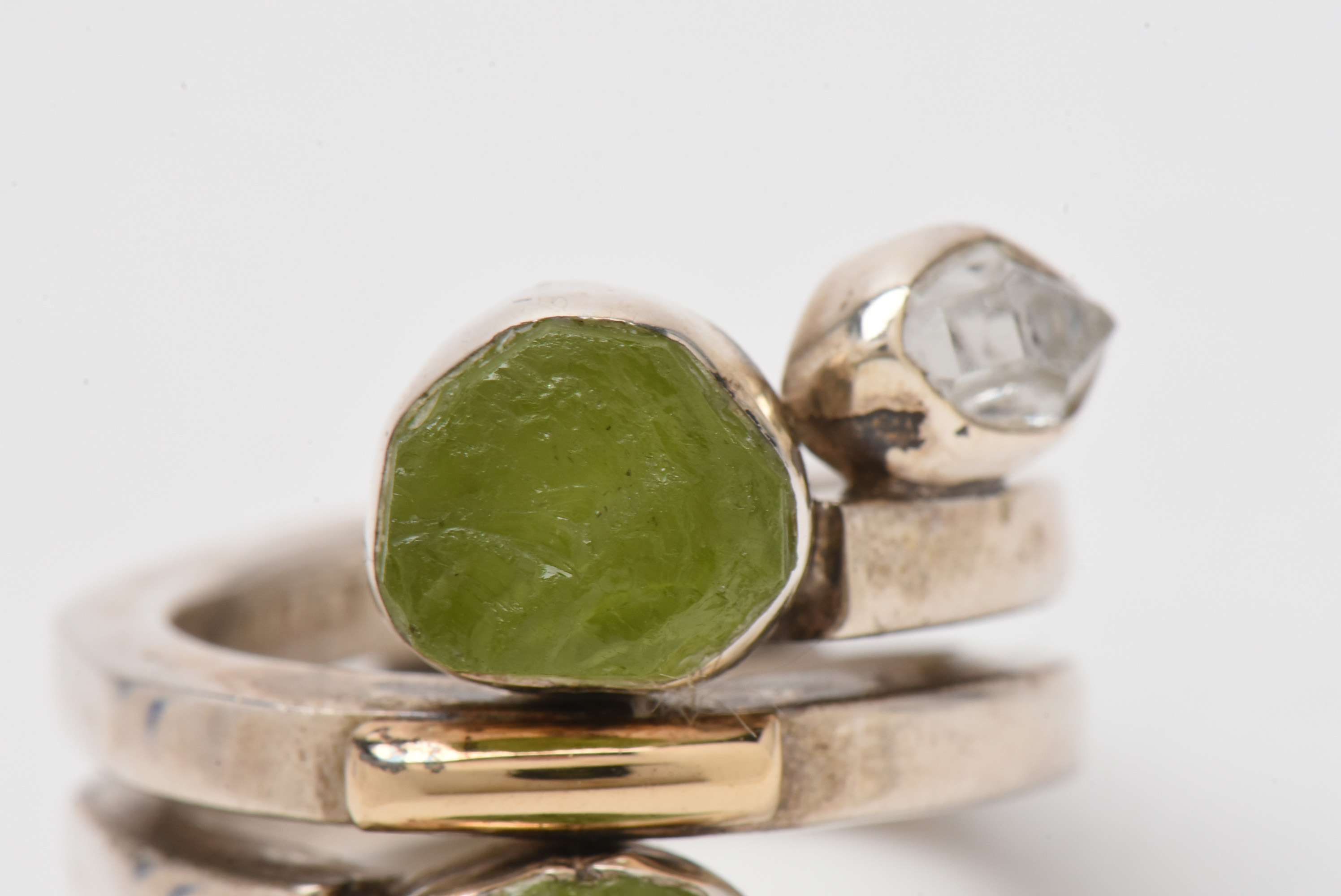 Lilly Barrack Sterling Silver Ring with Peridot and Quartz Stones