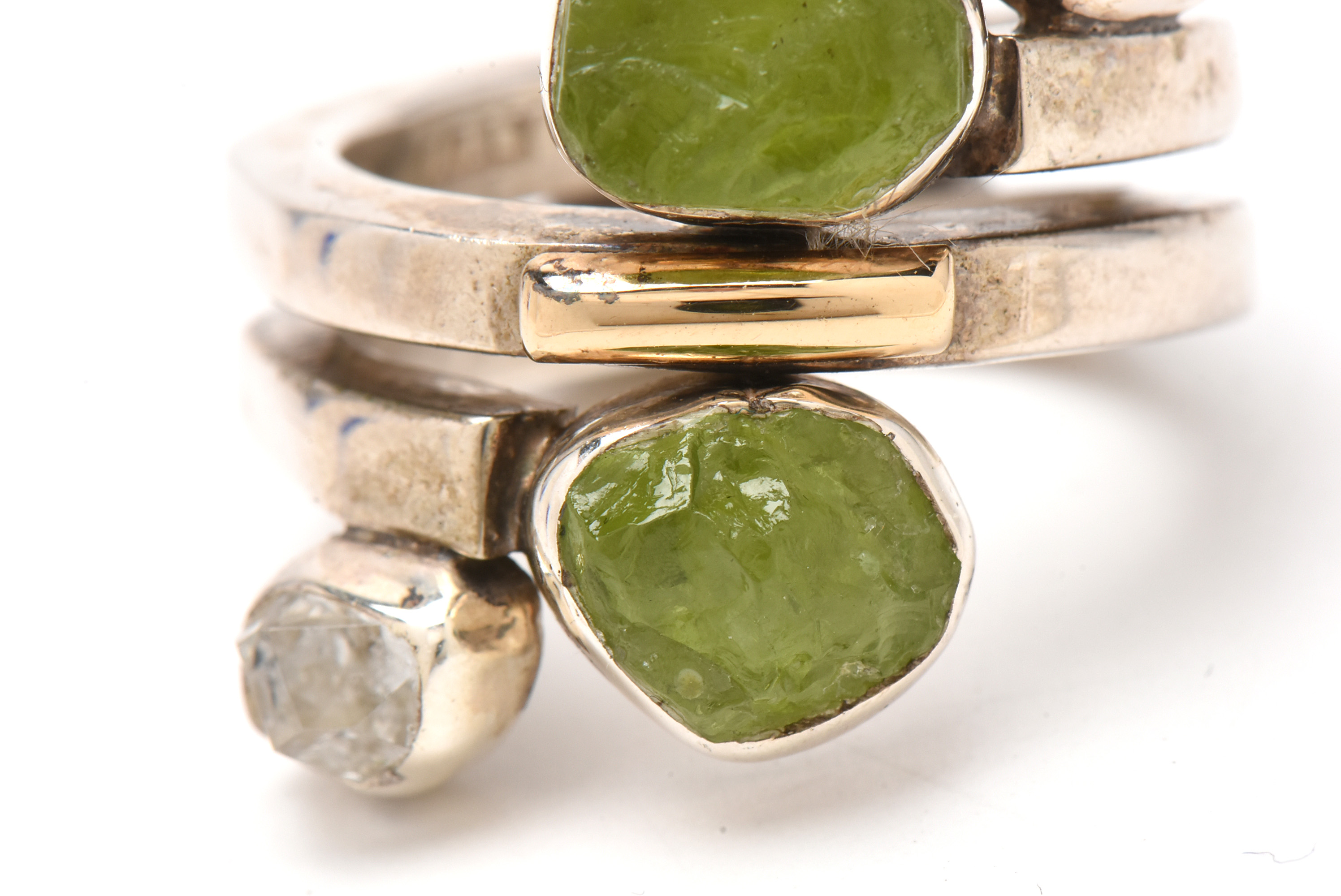 Lilly Barrack Sterling Silver Ring with Peridot and Quartz Stones