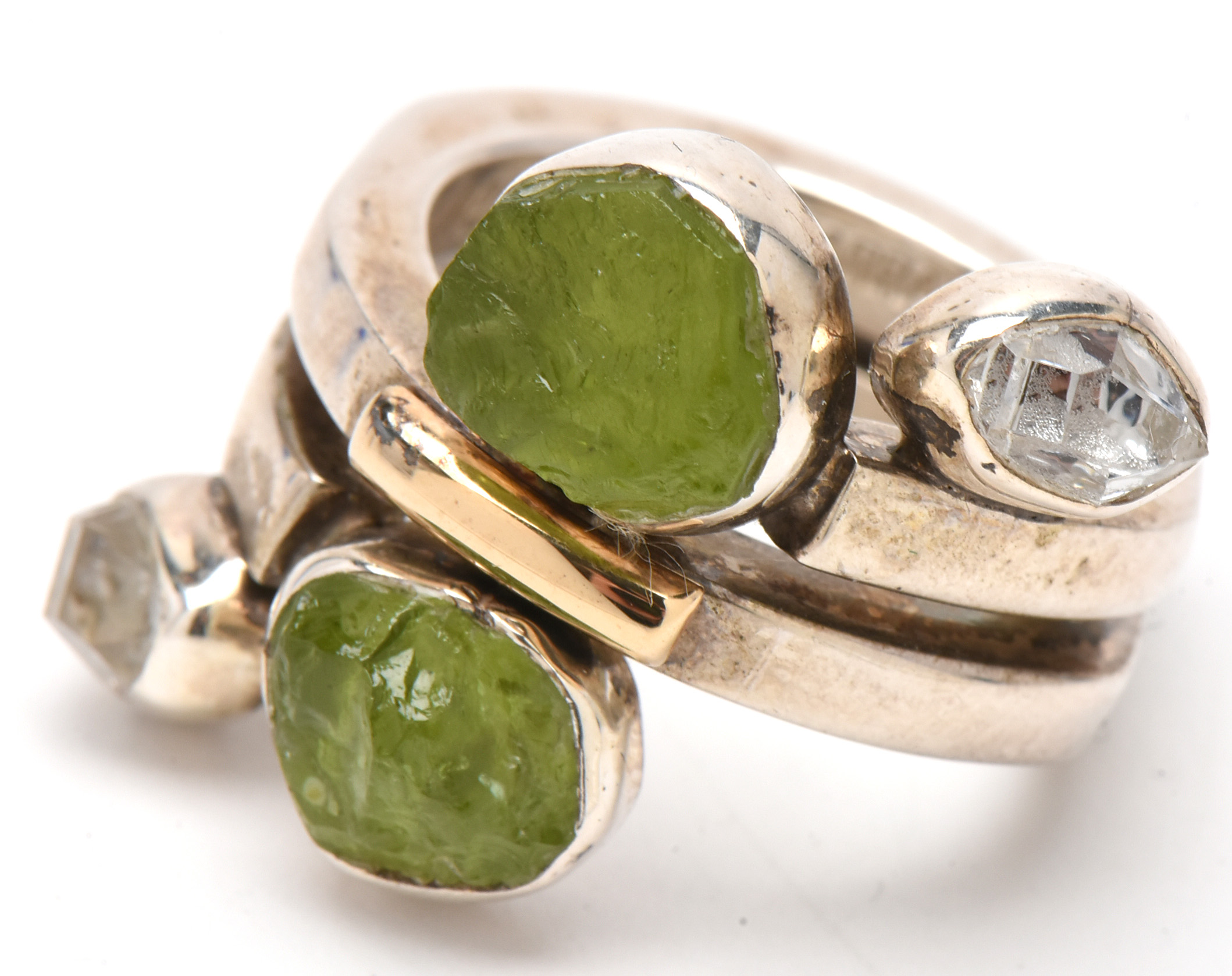 Lilly Barrack Sterling Silver Ring with Peridot and Quartz Stones
