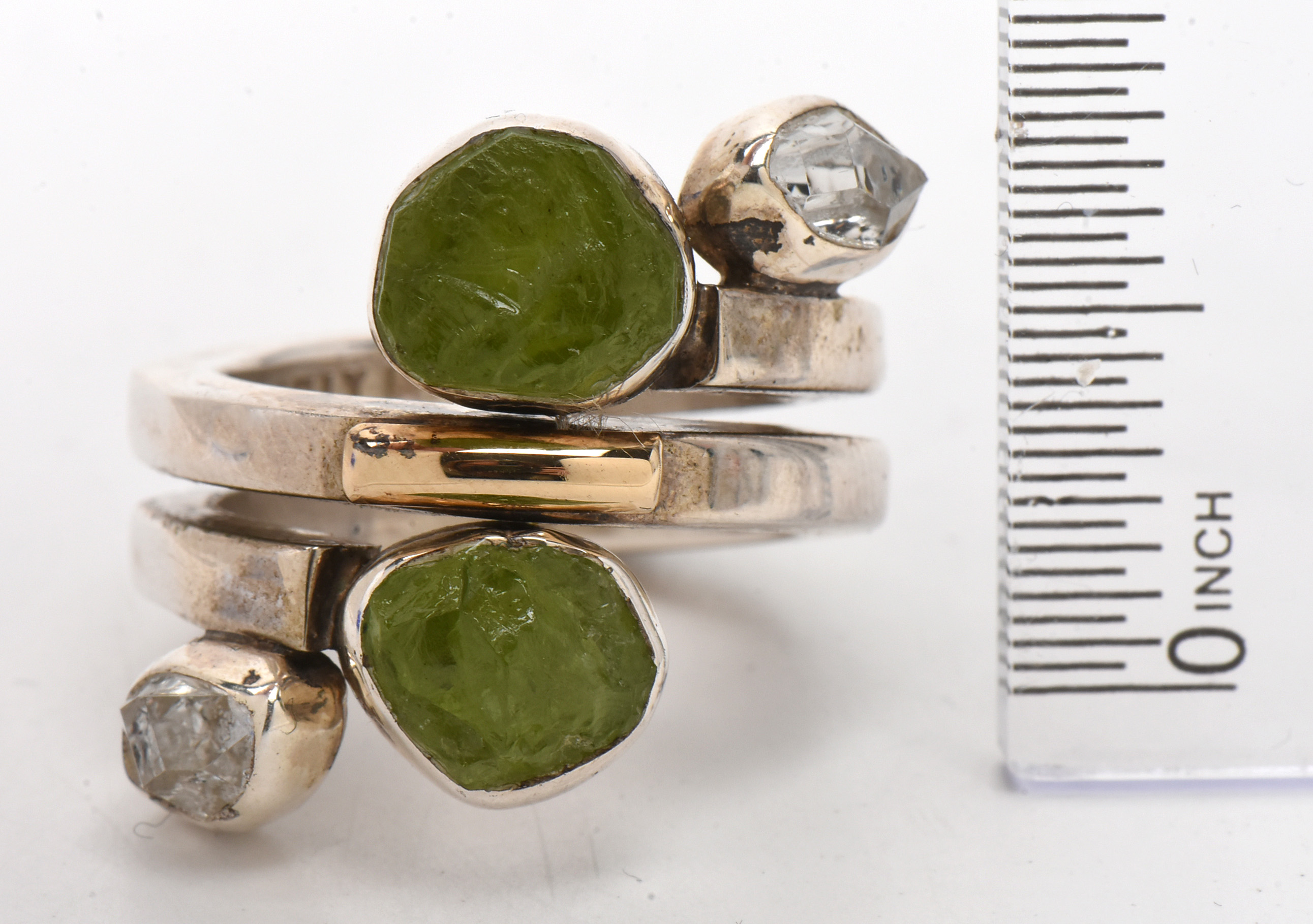 Lilly Barrack Sterling Silver Ring with Peridot and Quartz Stones