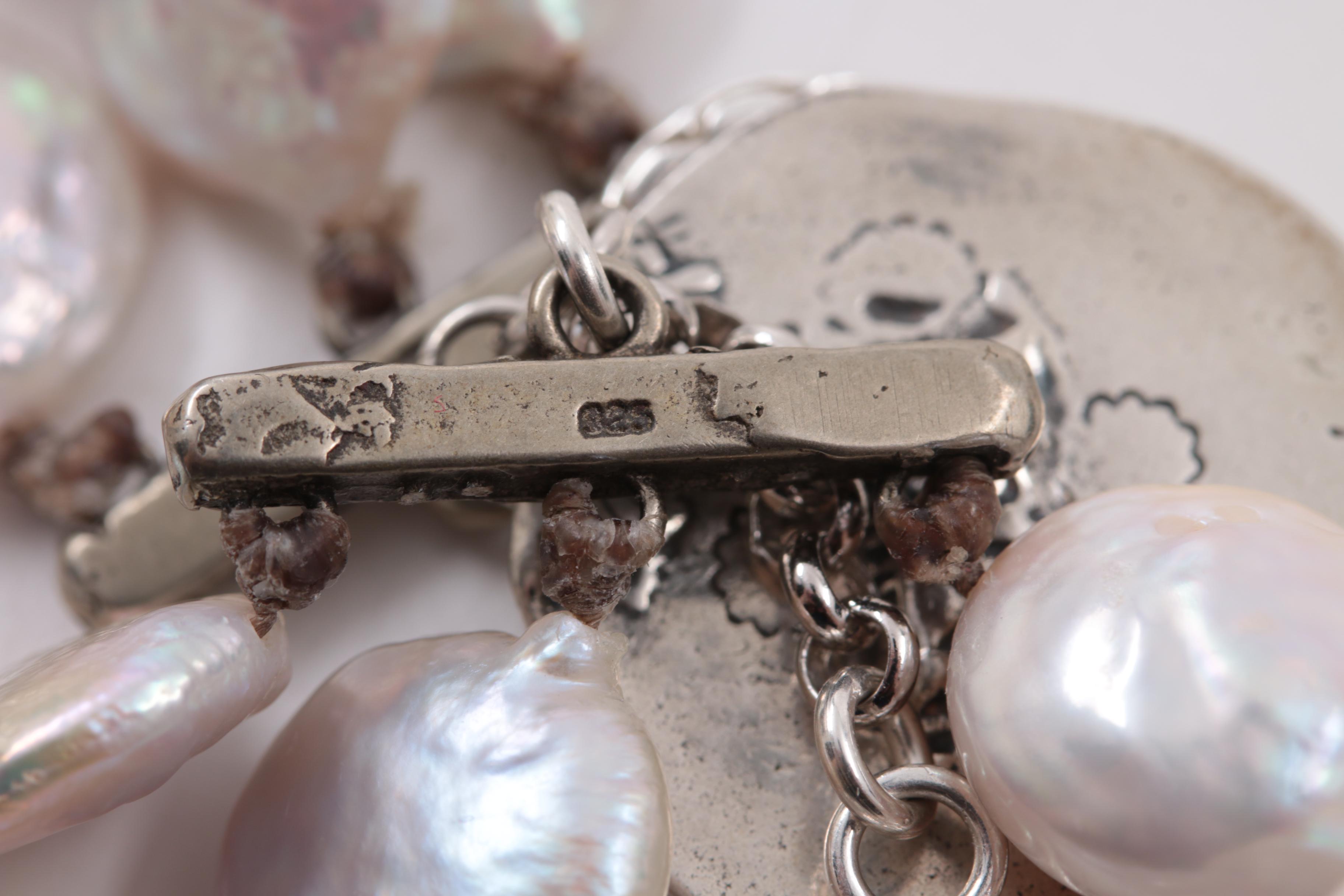 Michele Smith for Willow Creek Sterling Silver Coin Cultured Pearl Bracelet