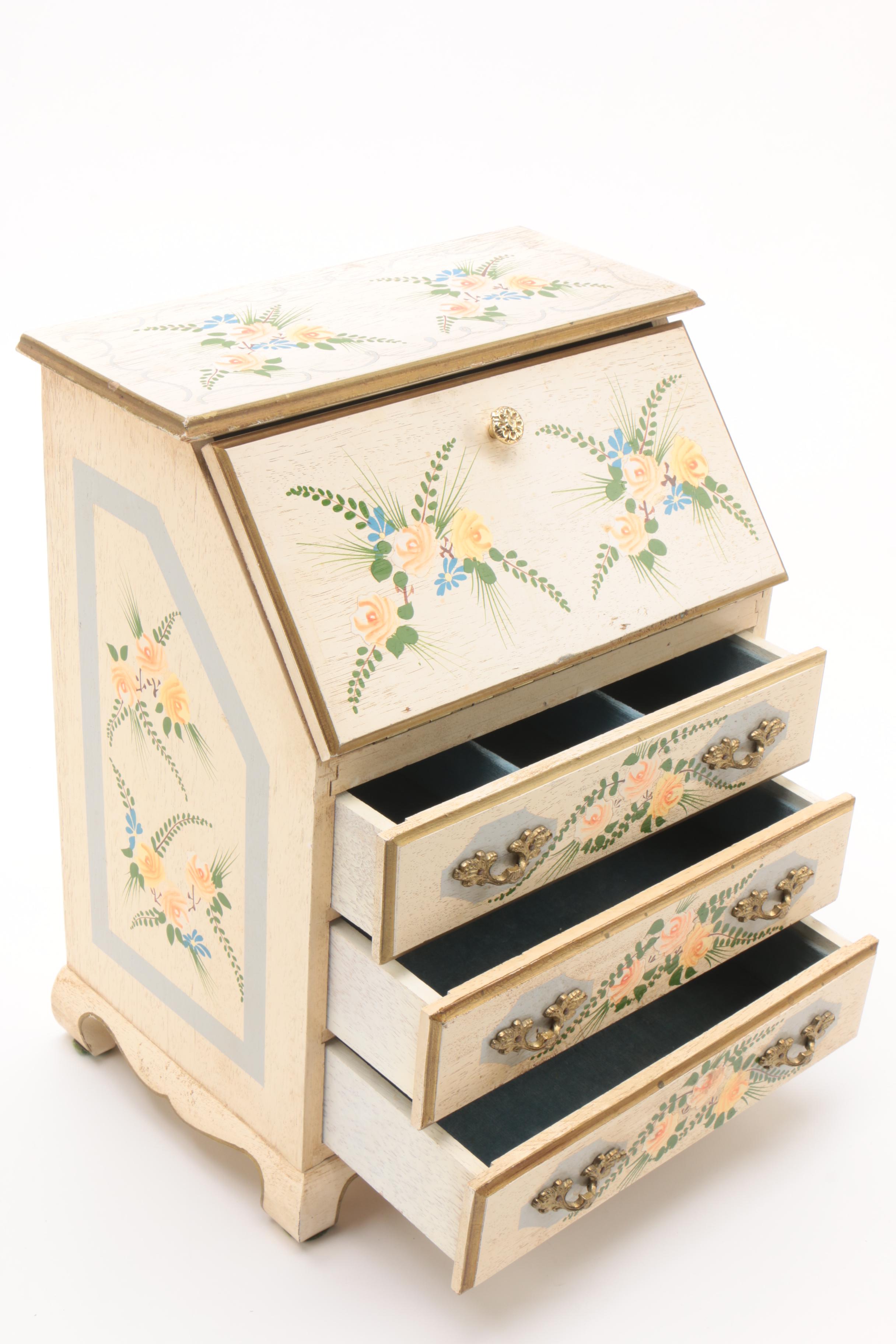 Vintage Jewelry Chest with Floral Motifs