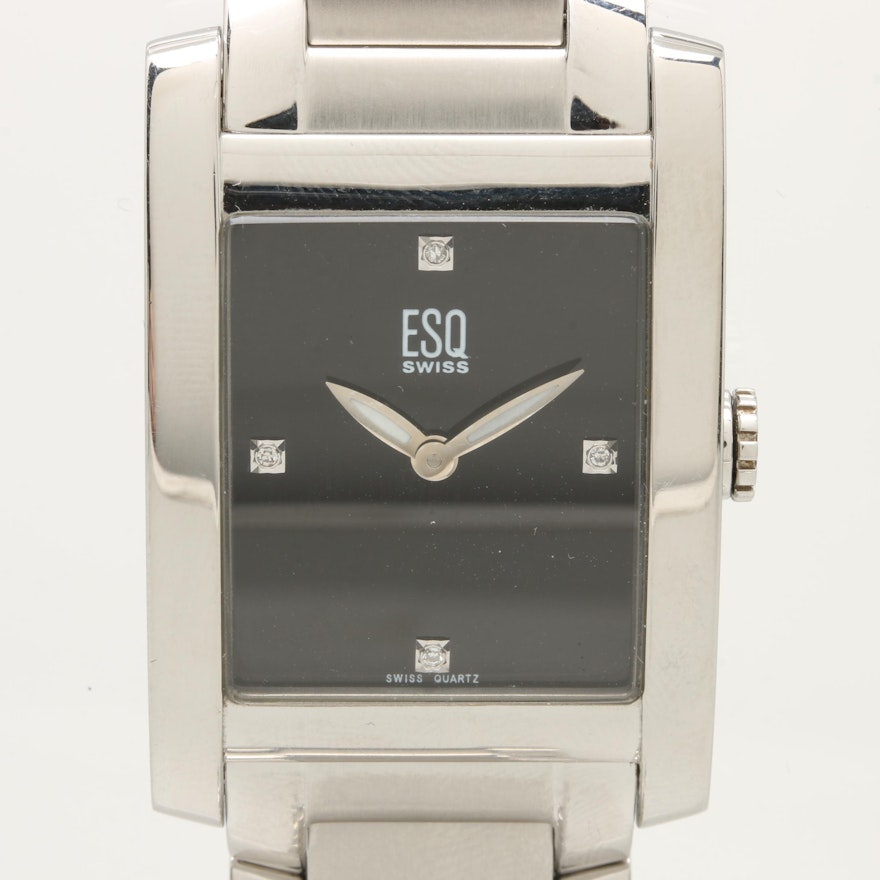 ESQ Stainless Steel Diamond Black Dial Wristwatch