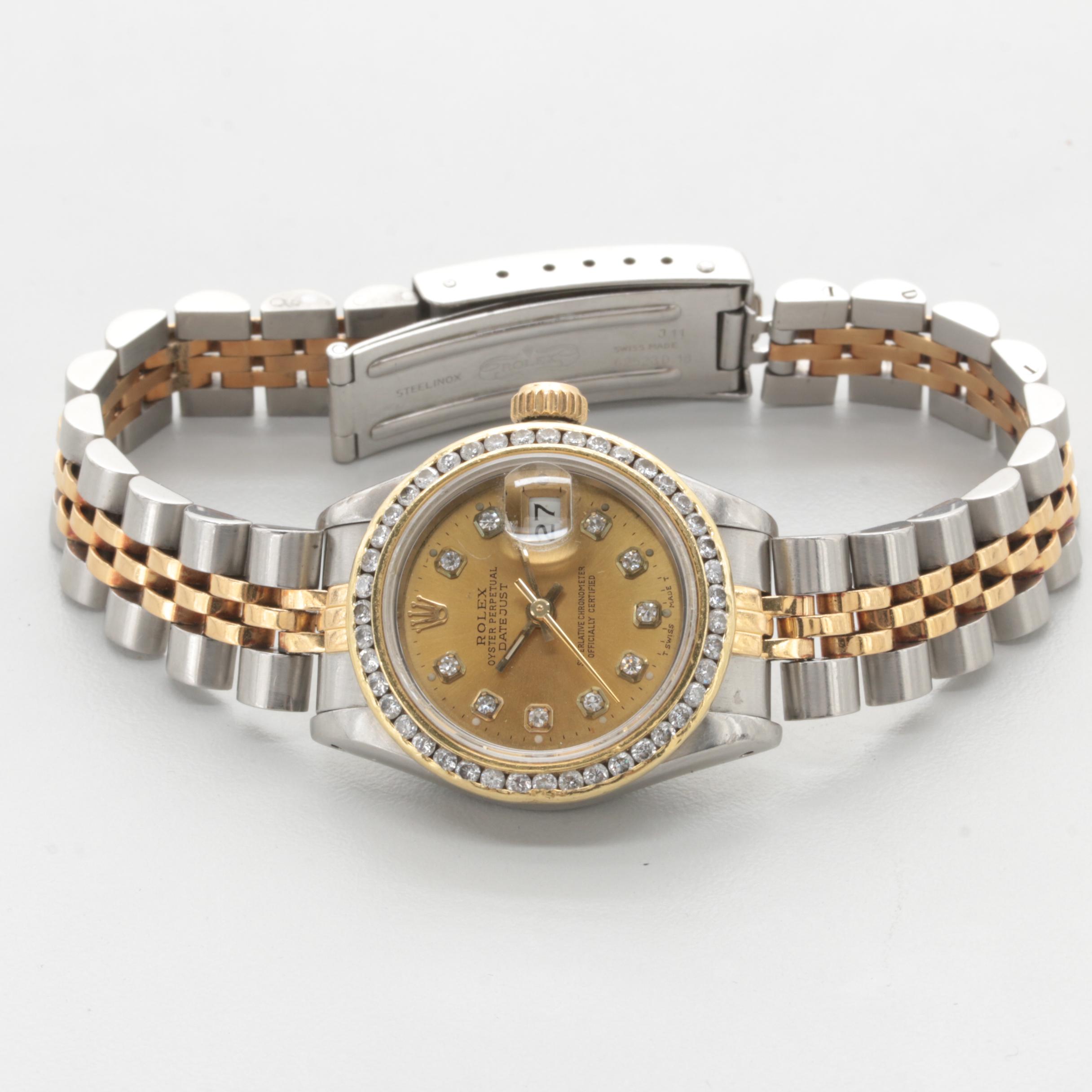 Circa 1987 Rolex Stainless Steel and 18K Yellow Gold 0.96 CTW Diamond Watch