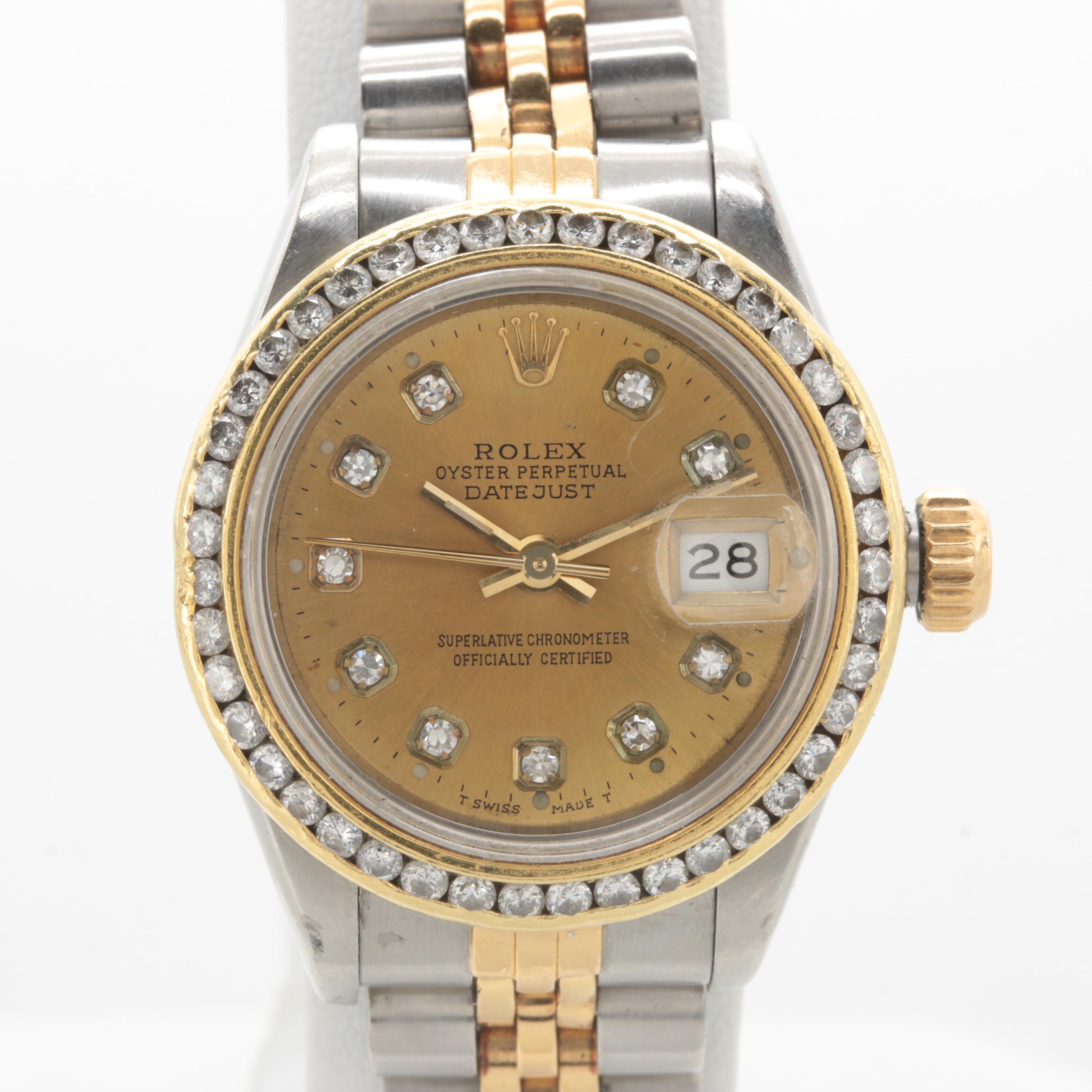 Circa 1987 Rolex Stainless Steel and 18K Yellow Gold 0.96 CTW Diamond Watch