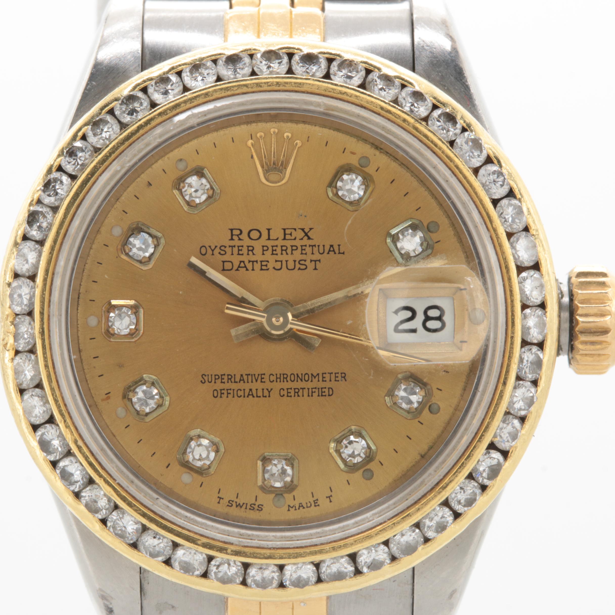 Circa 1987 Rolex Stainless Steel and 18K Yellow Gold 0.96 CTW Diamond Watch