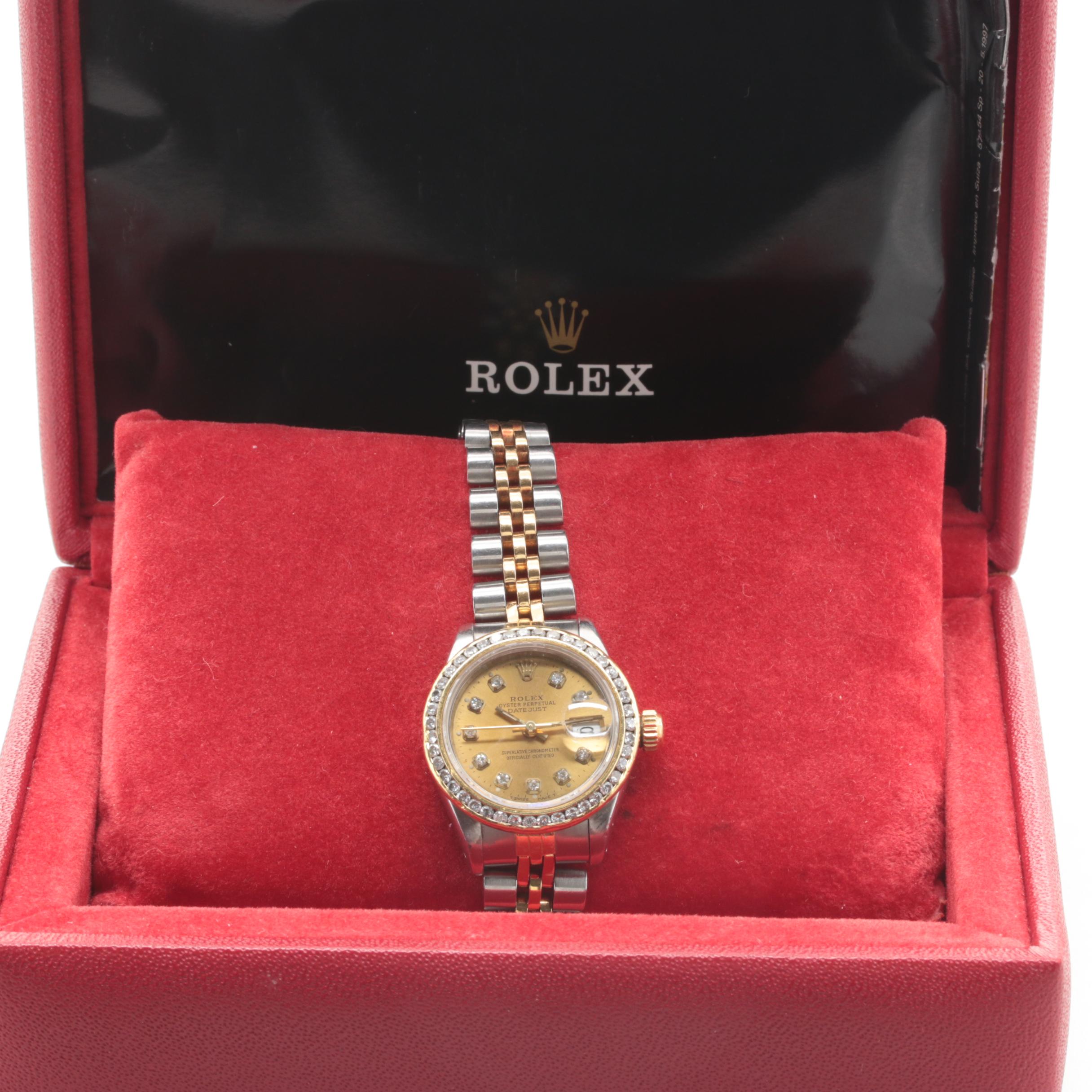 Circa 1987 Rolex Stainless Steel and 18K Yellow Gold 0.96 CTW Diamond Watch