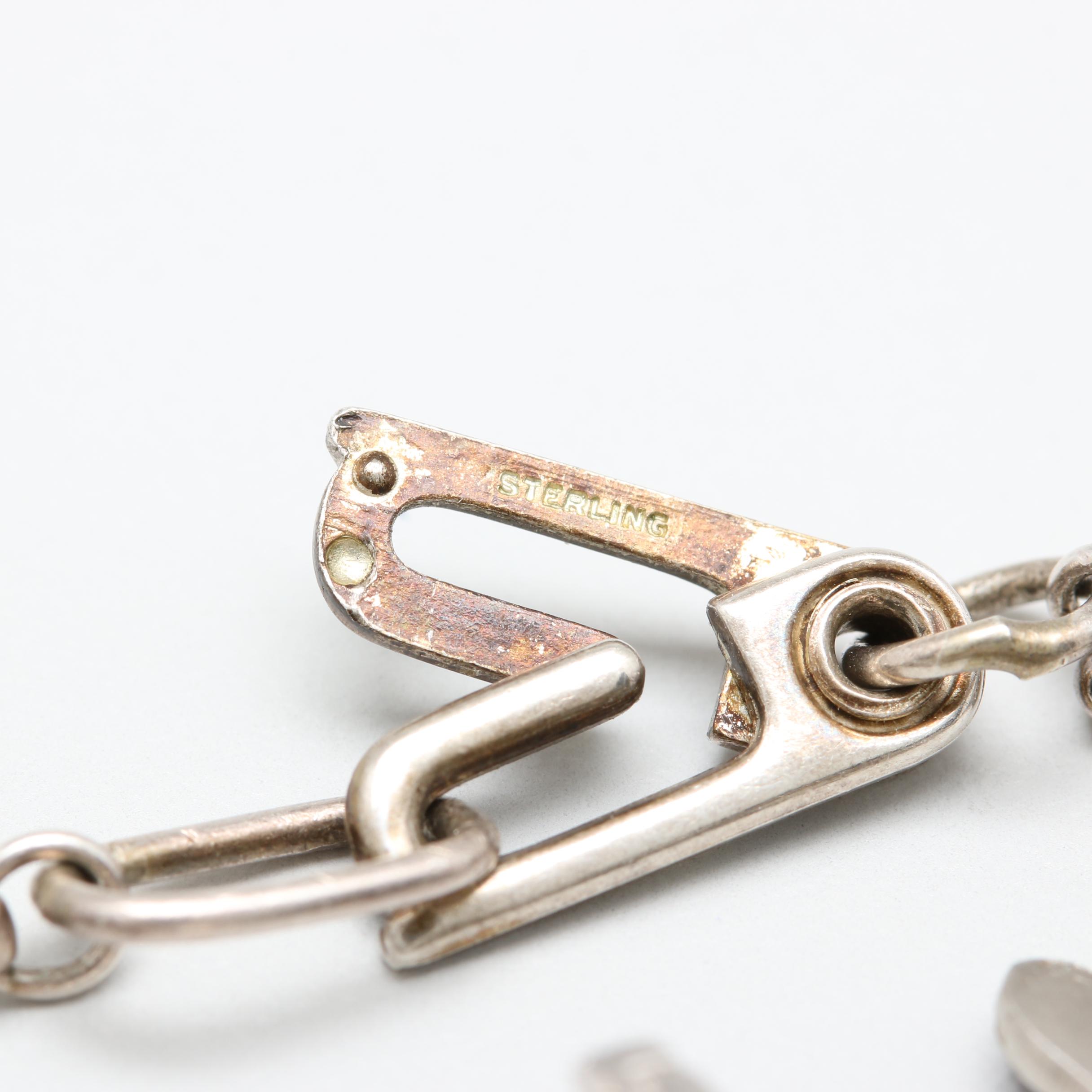 Sterling Silver and Silver Tone Enamel Charm Bracelet