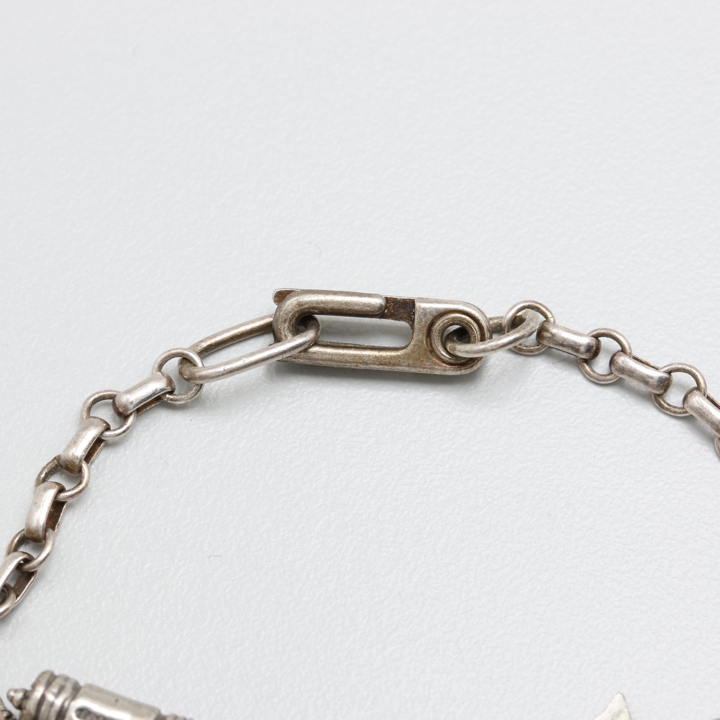 Sterling Silver and Silver Tone Enamel Charm Bracelet