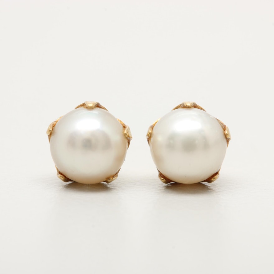 14K Yellow Gold Cultured Pearl Earrings