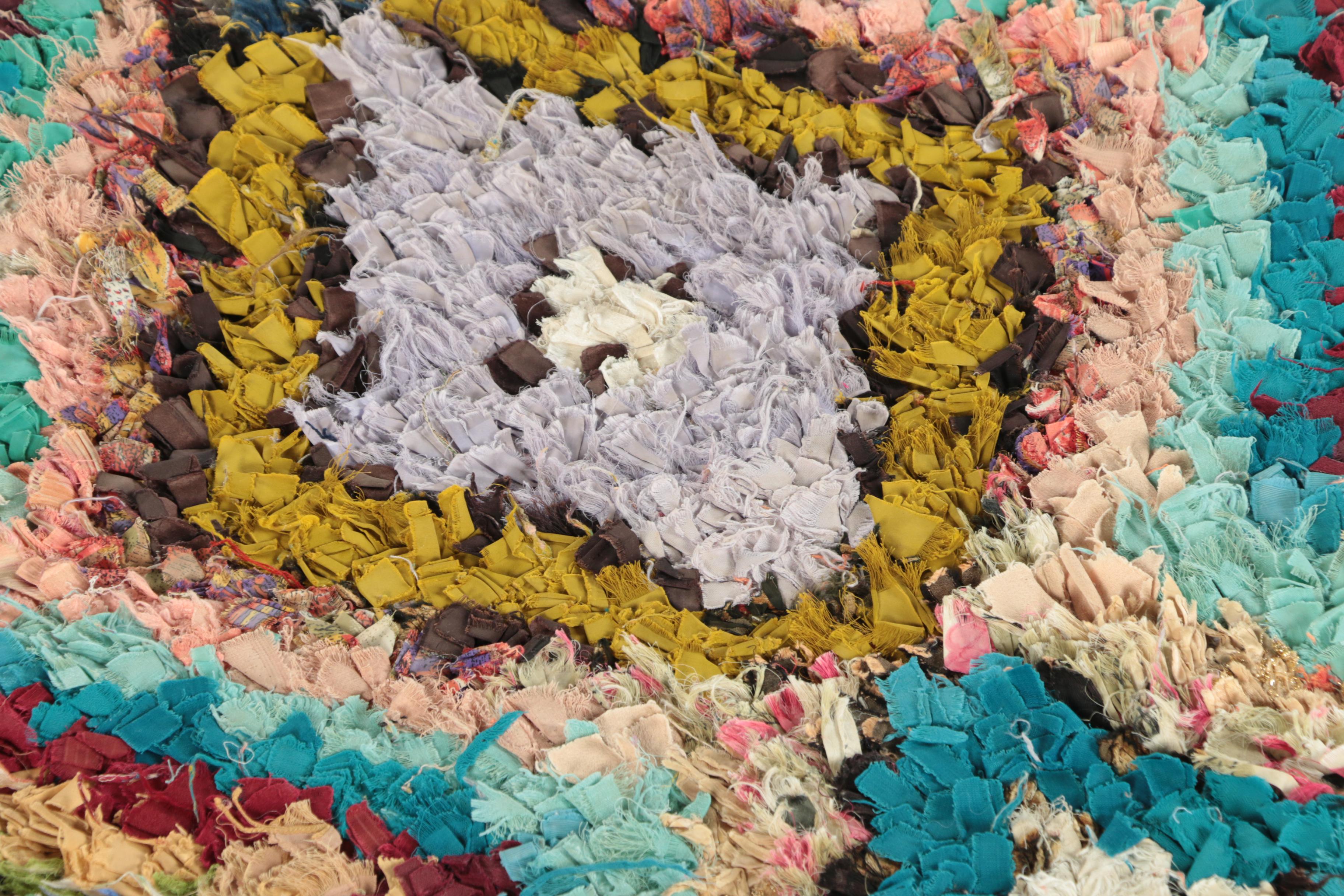 Hand-Knotted Moroccan Boucherouite Accent Rug