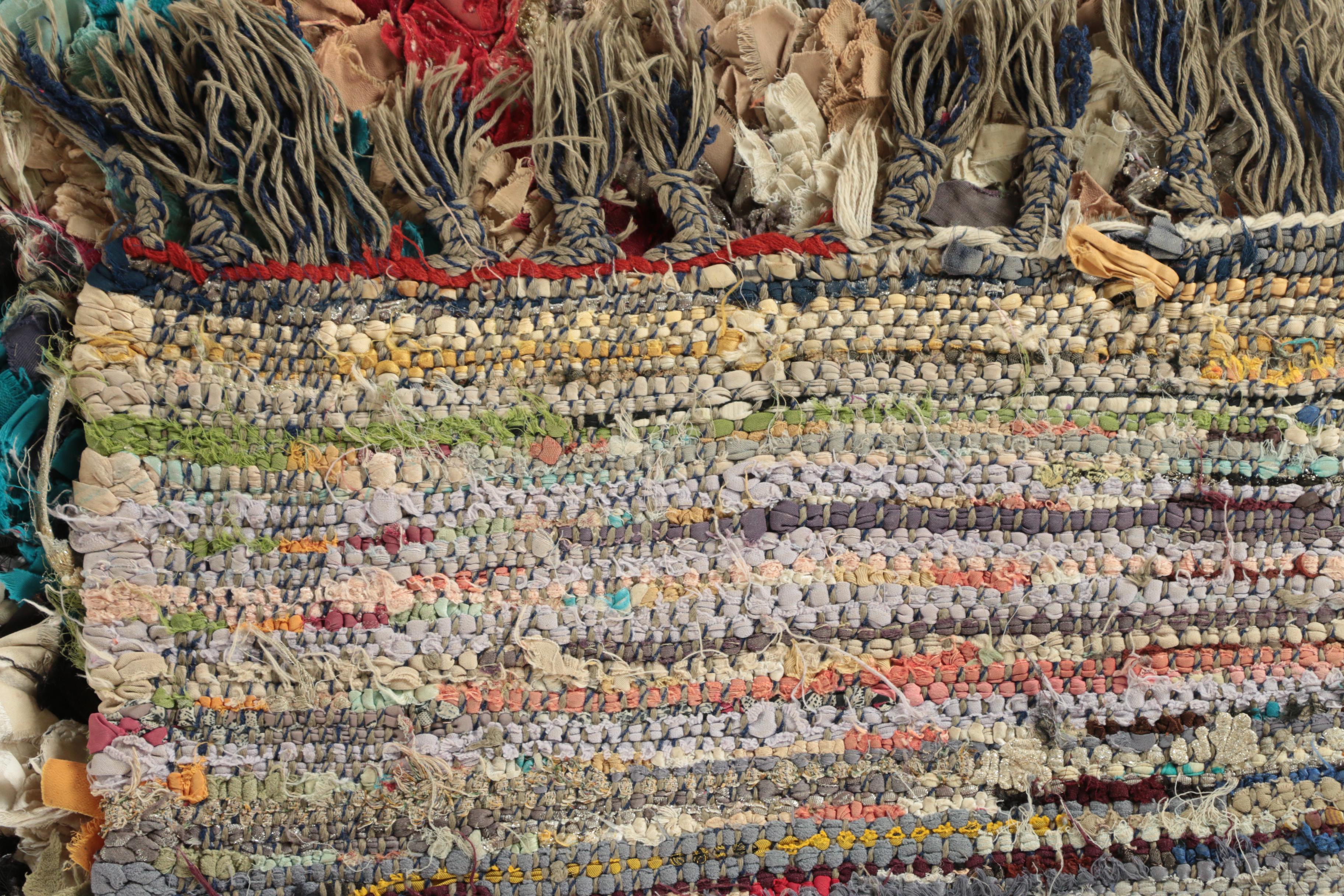 Hand-Knotted Moroccan Boucherouite Accent Rug