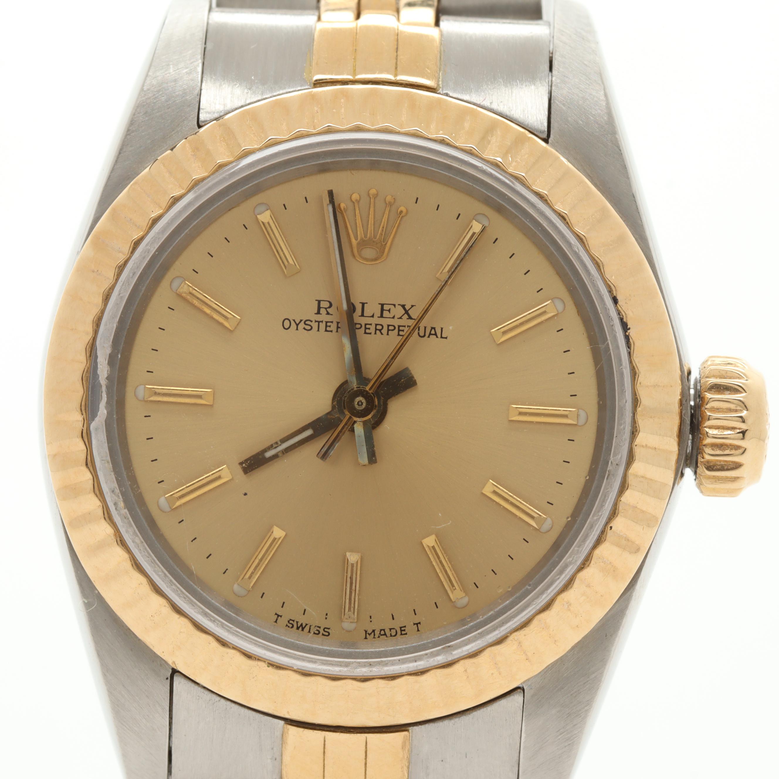 Circa 1988 Rolex 18K Yellow Gold Stainless Two-Tone Oyster Perpetual Watch