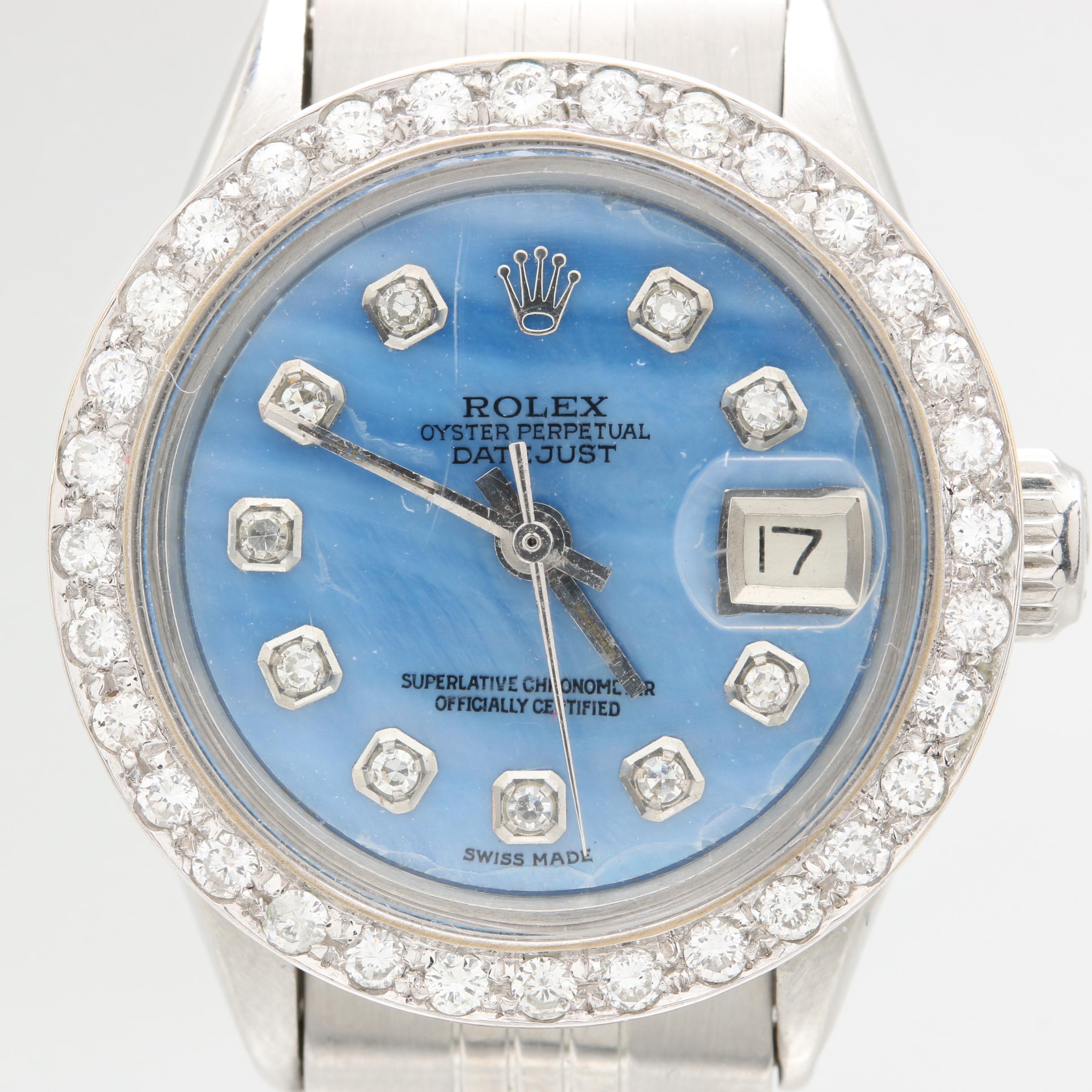 1962 Rolex Oyster Perpetual Datejust Stainless Steel 0.90 CTW Diamond Watch