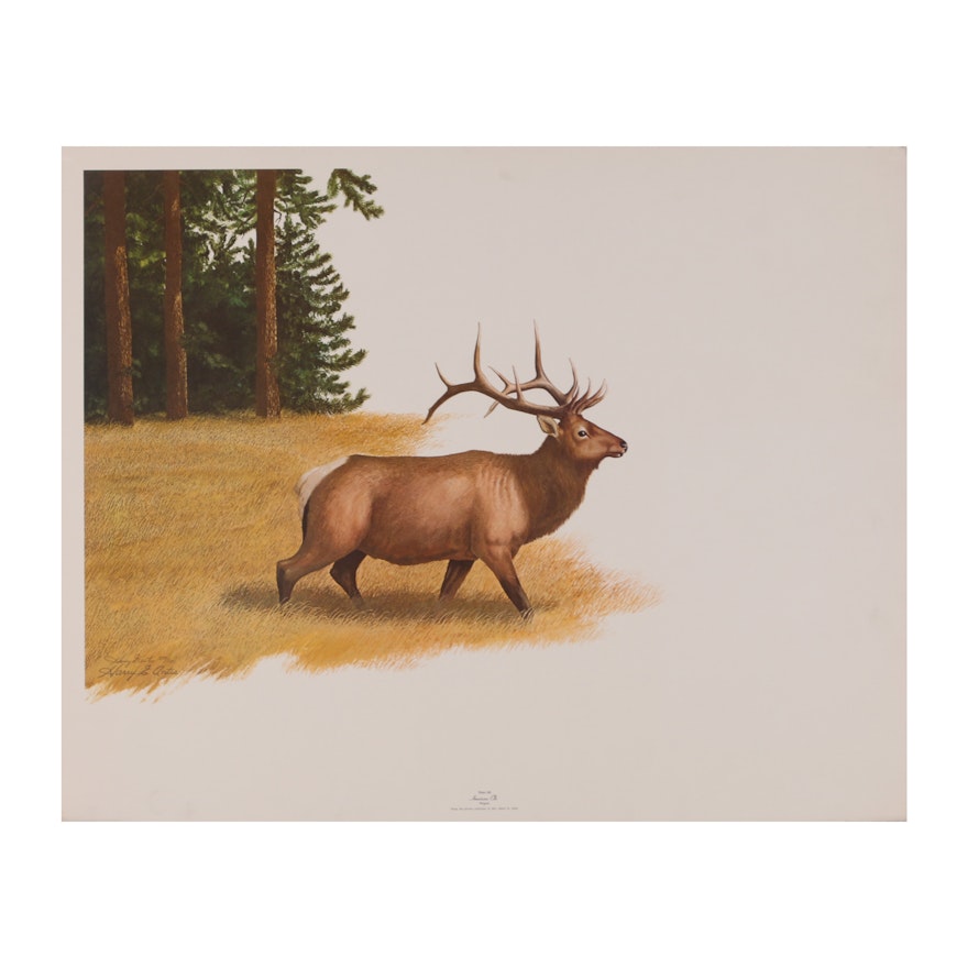 Harry Antis Offset Lithograph "American Elk"