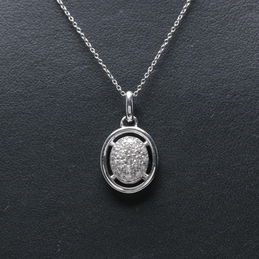 14K White Gold Diamond Pendant Necklace