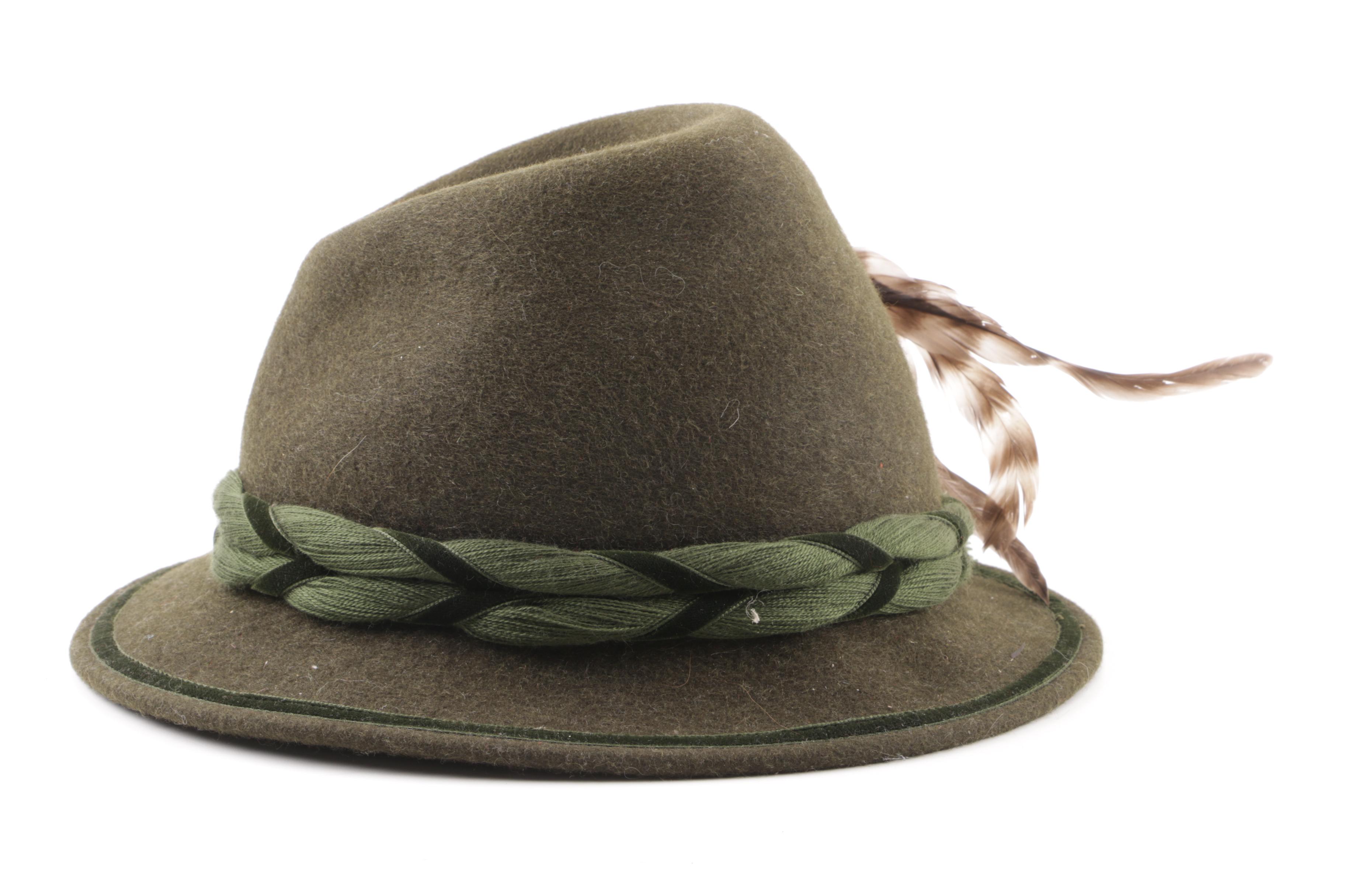 Vintage Austrian Green Felt Tyrolean Hats with Embellishments
