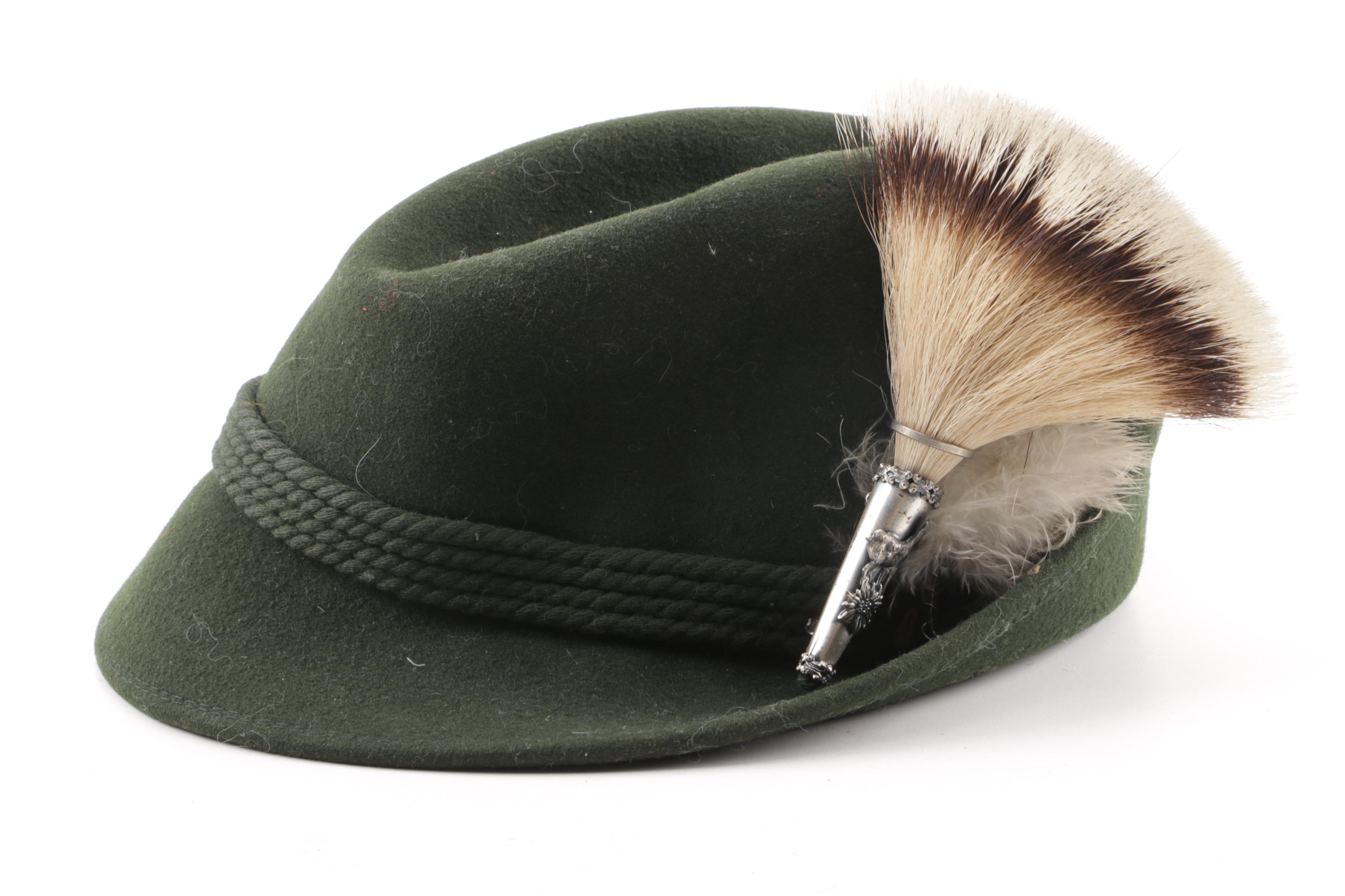 Vintage Austrian Green Felt Tyrolean Hats with Embellishments