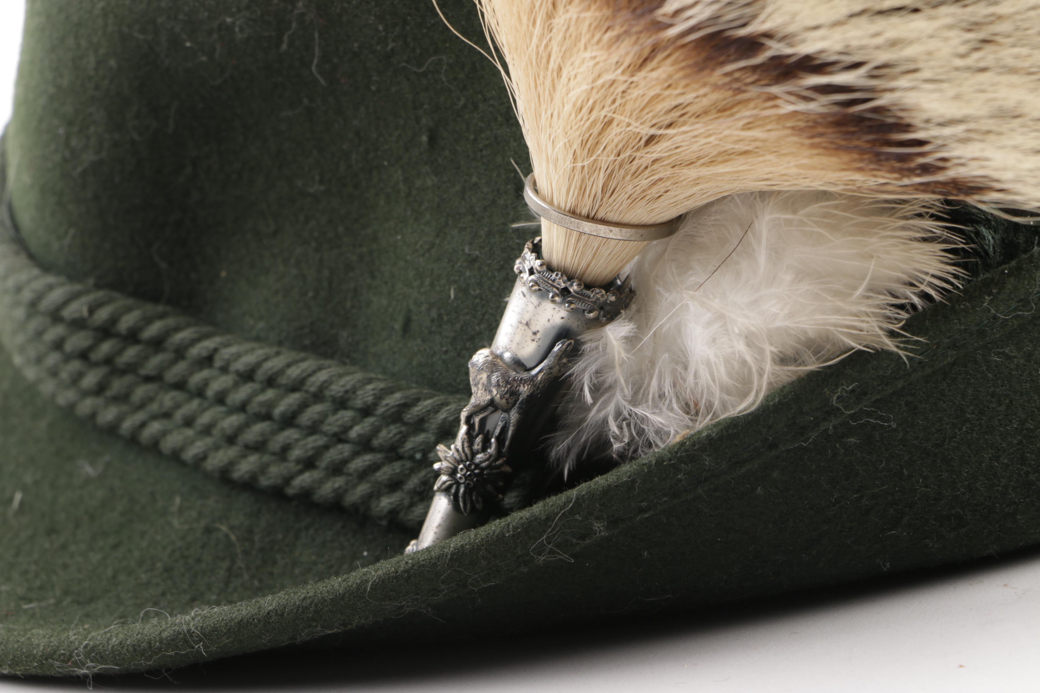 Vintage Austrian Green Felt Tyrolean Hats with Embellishments