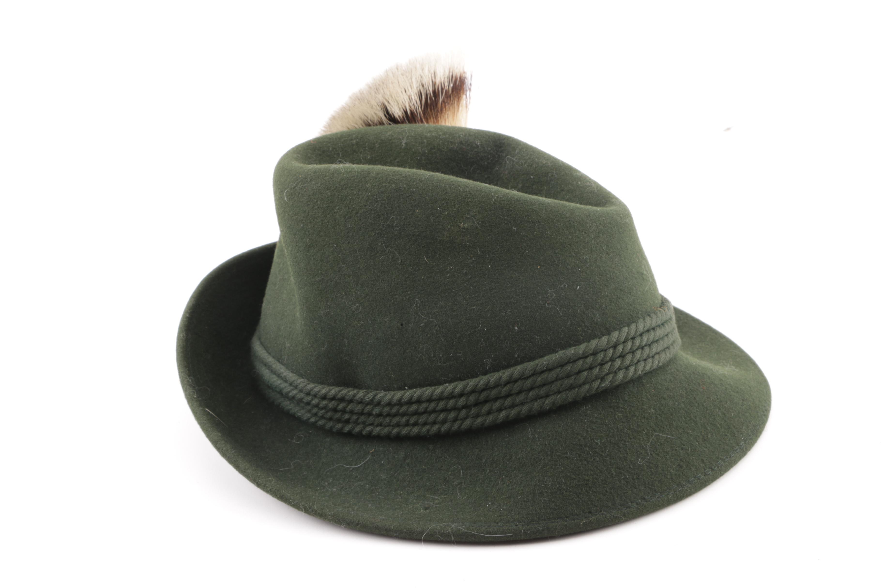 Vintage Austrian Green Felt Tyrolean Hats with Embellishments
