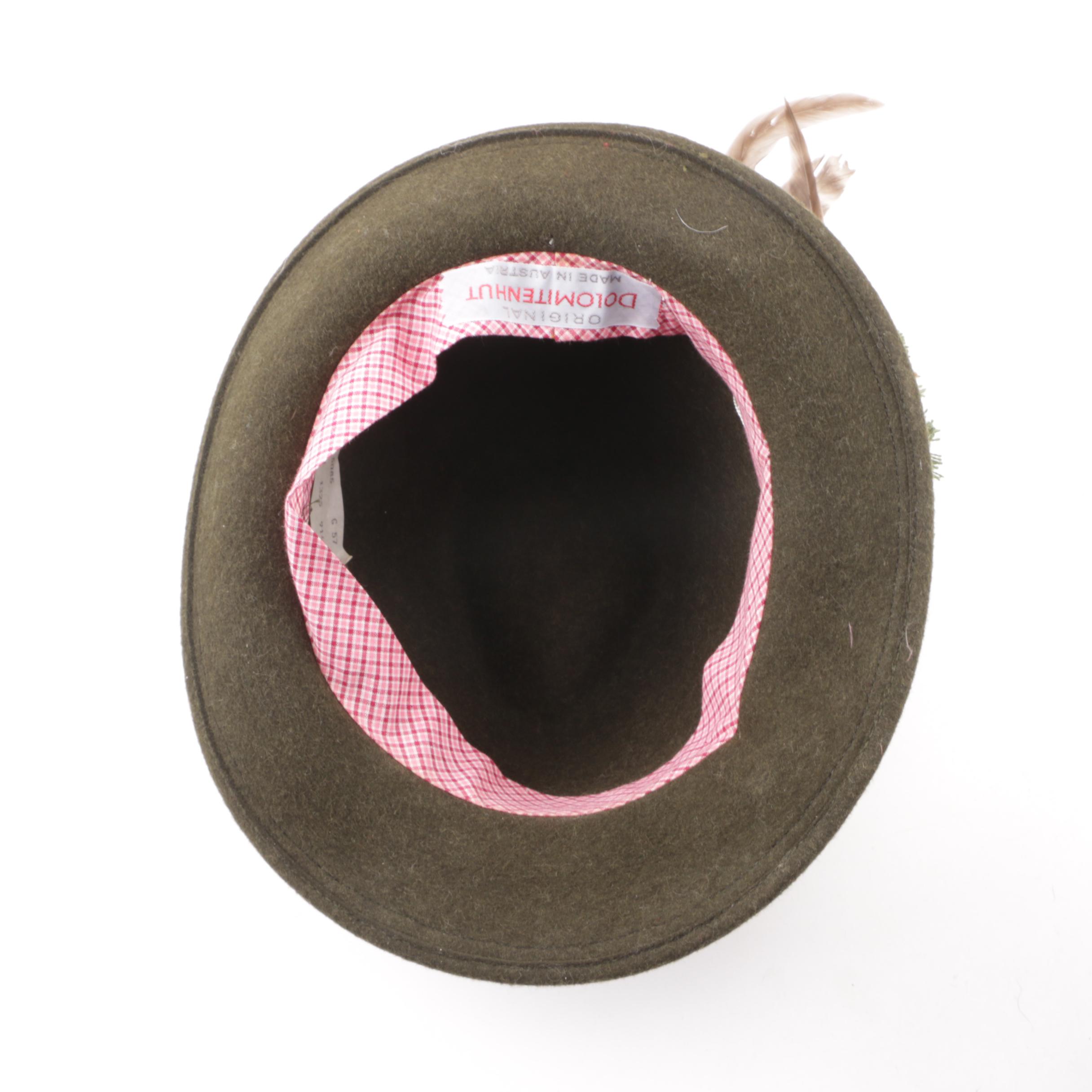 Vintage Austrian Green Felt Tyrolean Hats with Embellishments