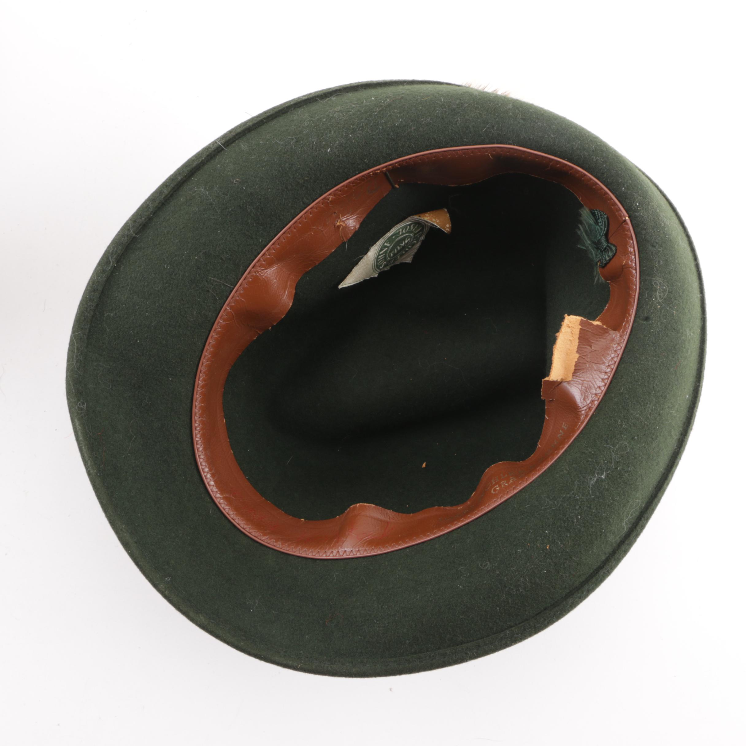 Vintage Austrian Green Felt Tyrolean Hats with Embellishments