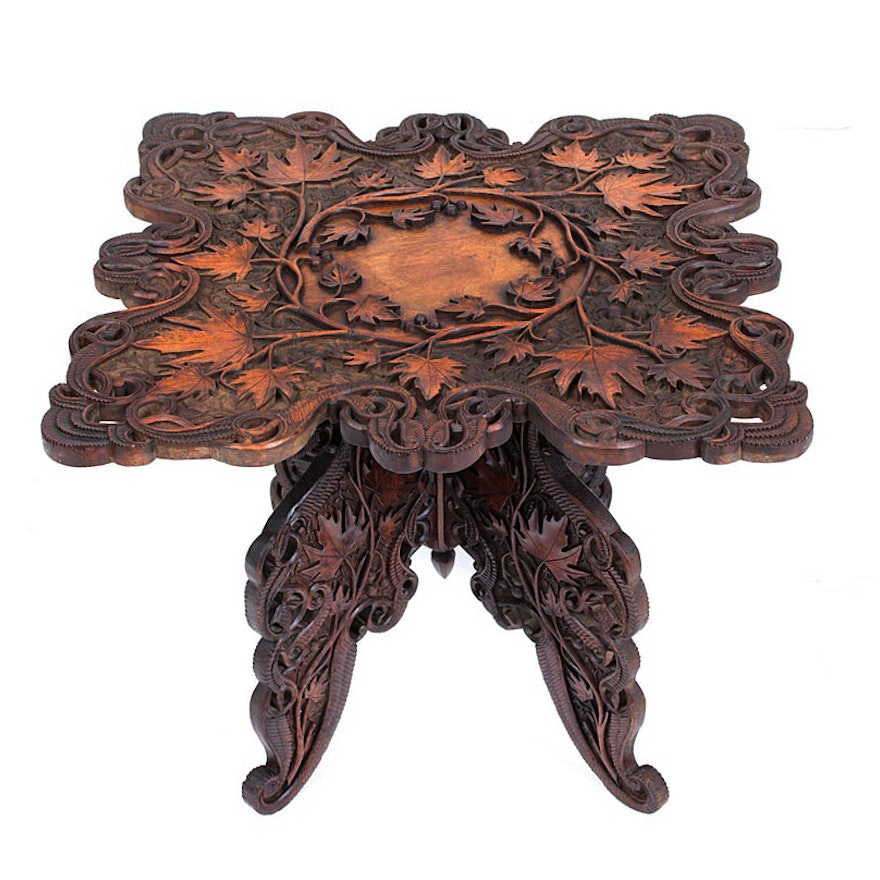 German Black Forest Walnut Folding Side Table, Late 19th Century