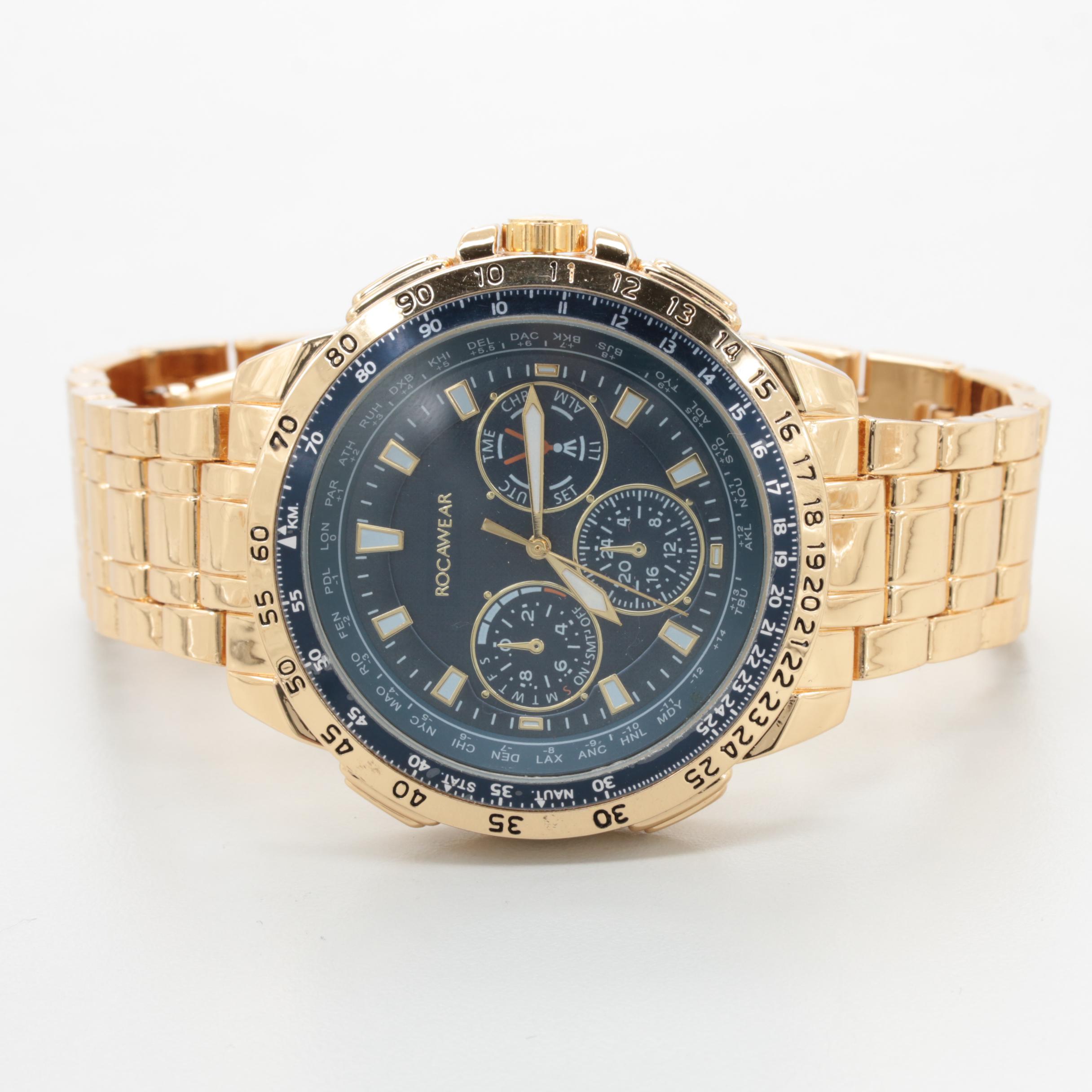 Rocawear Gold Tone Stainless Steel Watch with Tachymeter