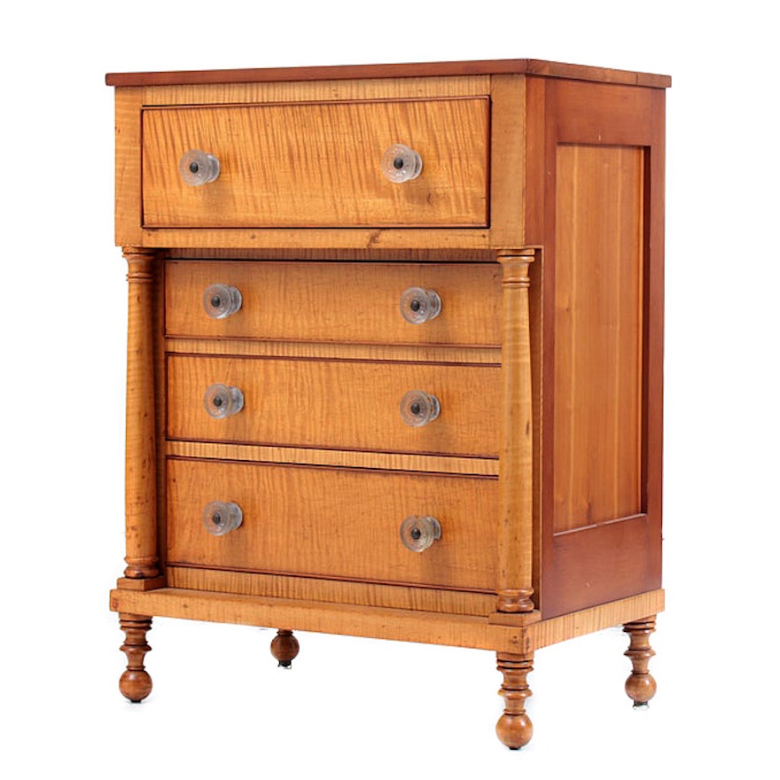 American Empire Tiger Maple and Cherry Bedside Chest of Drawers