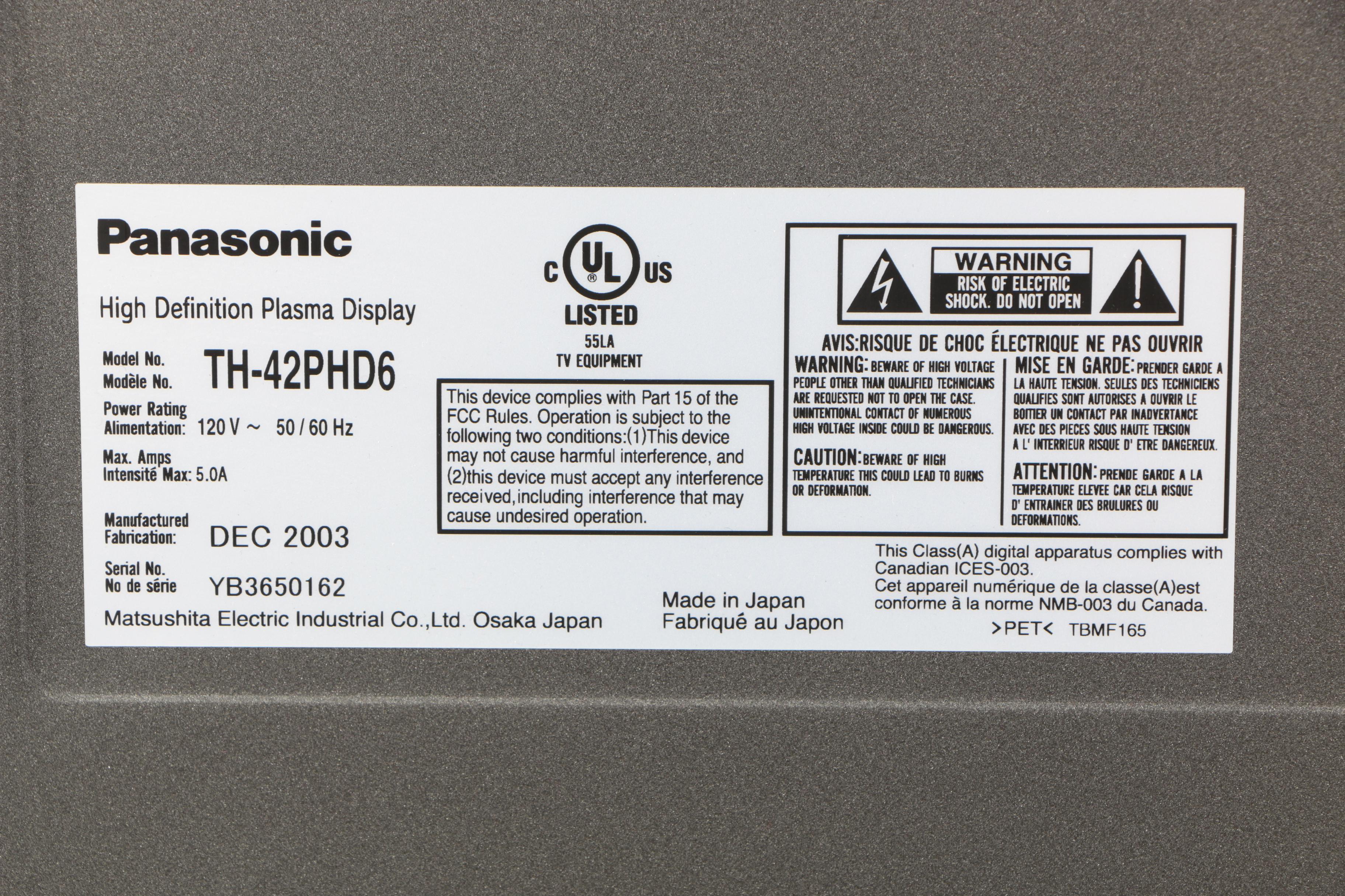 Panasonic 42" Plasma Screen Television with Speakers