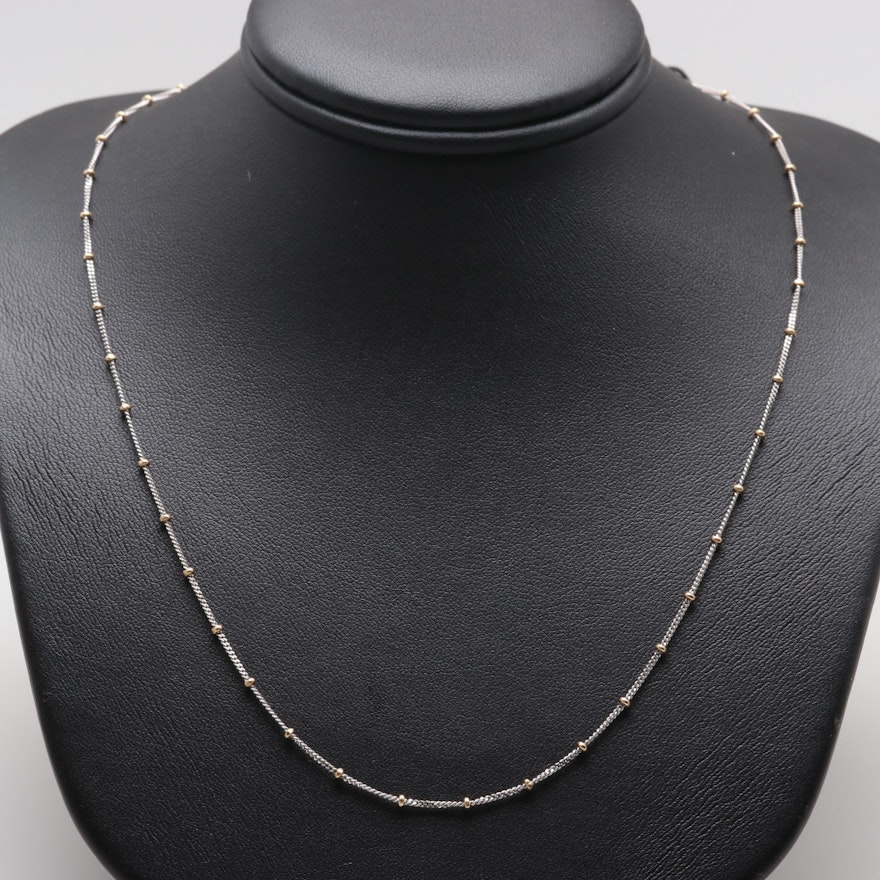 14K Two Tone Gold Beaded Necklace