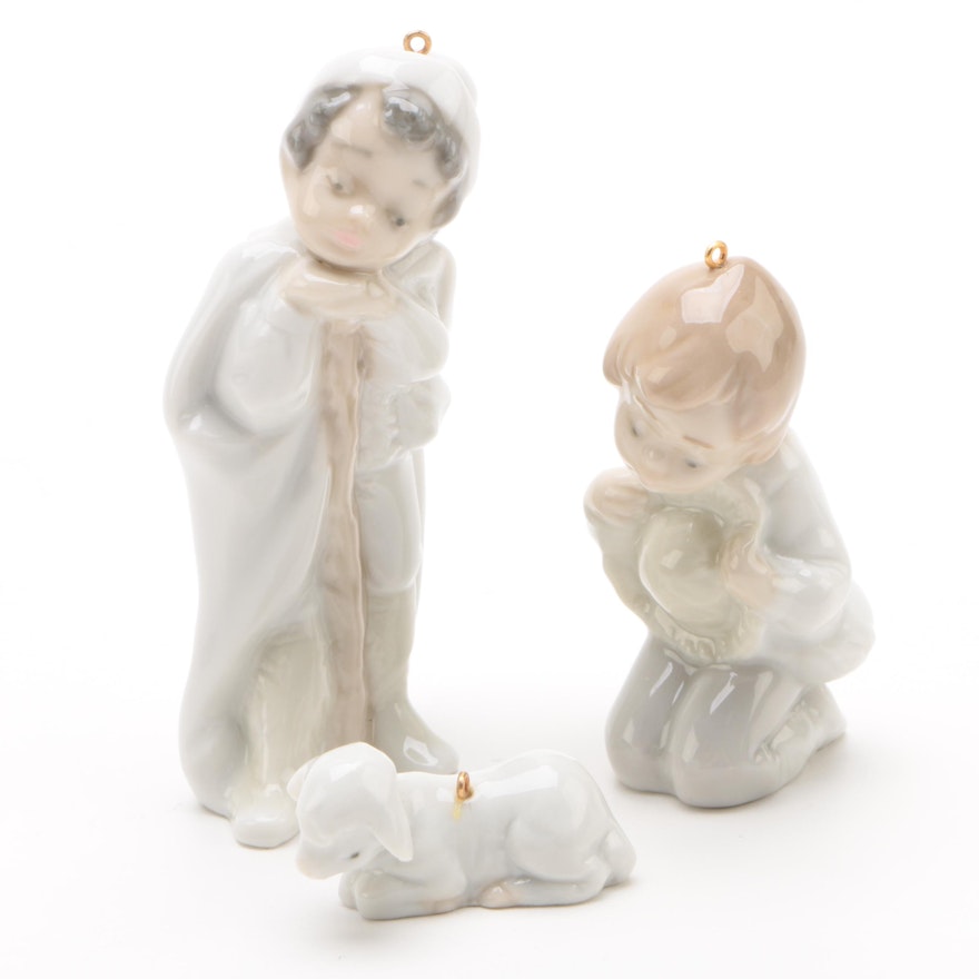 1991 Lladró "Holy Shepherds" Hand-Painted Porcelain Ornament Set