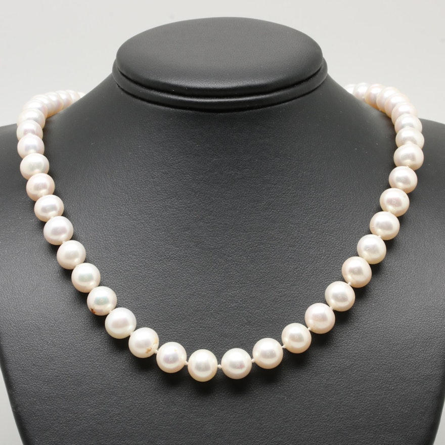 14K Yellow Gold Cultured Pearl Beaded Necklace