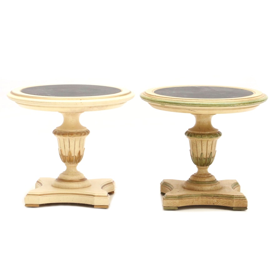 Two Oak Accent Tables with Faux Slate Tops