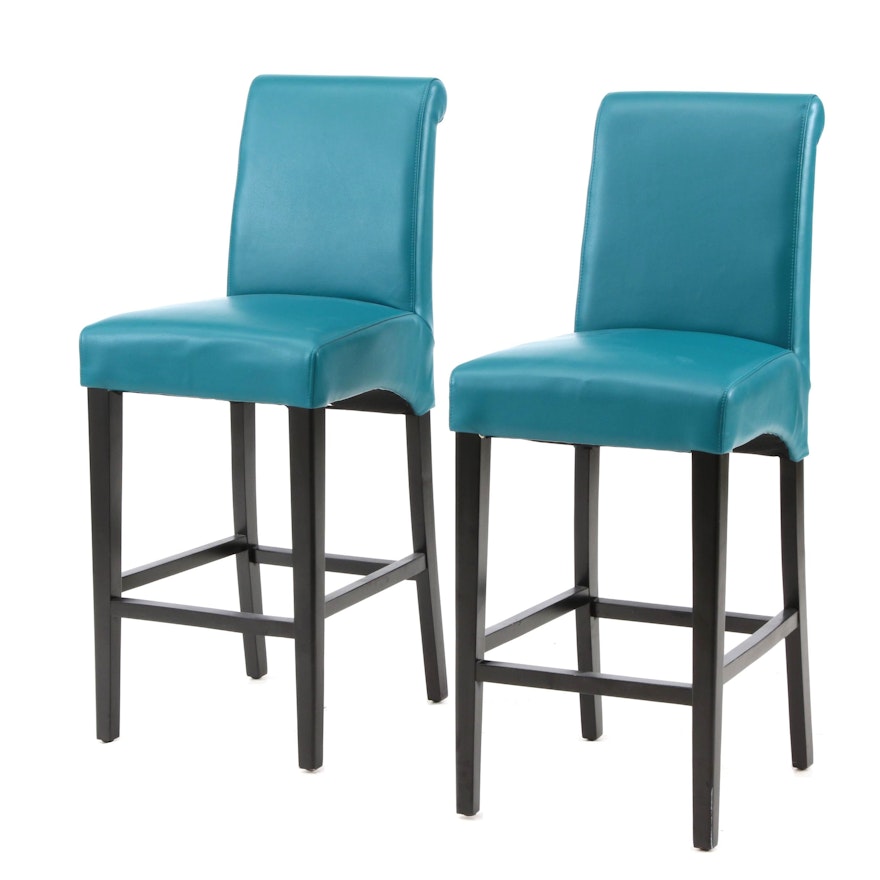 Counter Height Upholstered Bar Stools in Blue