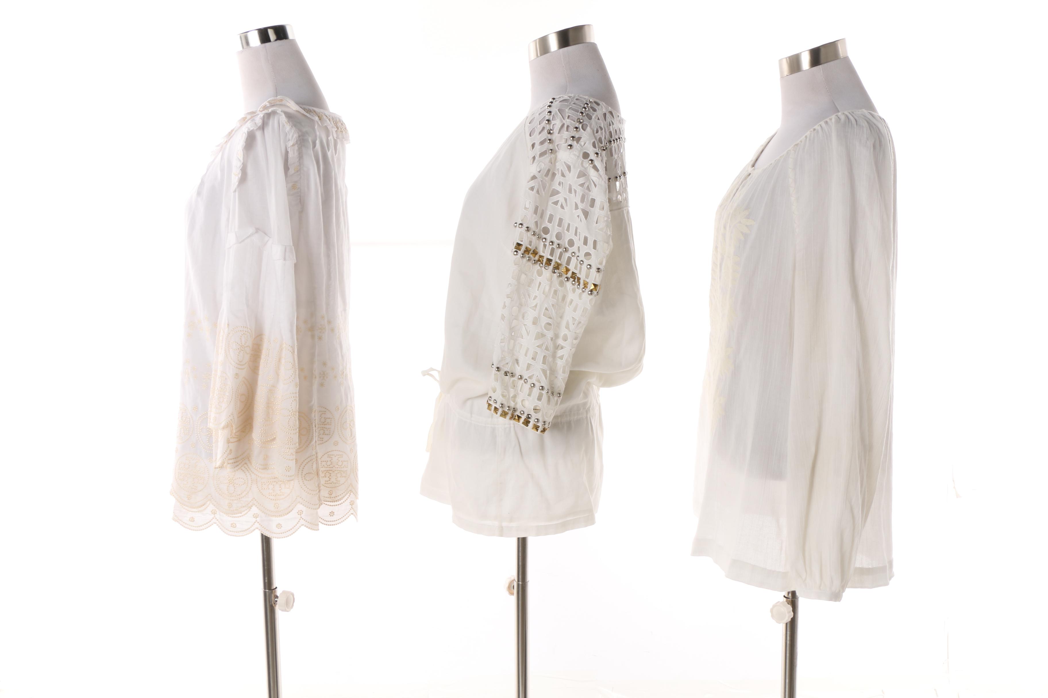 Tory Burch Embroidered and Embellished Cotton Tunic Style Tops