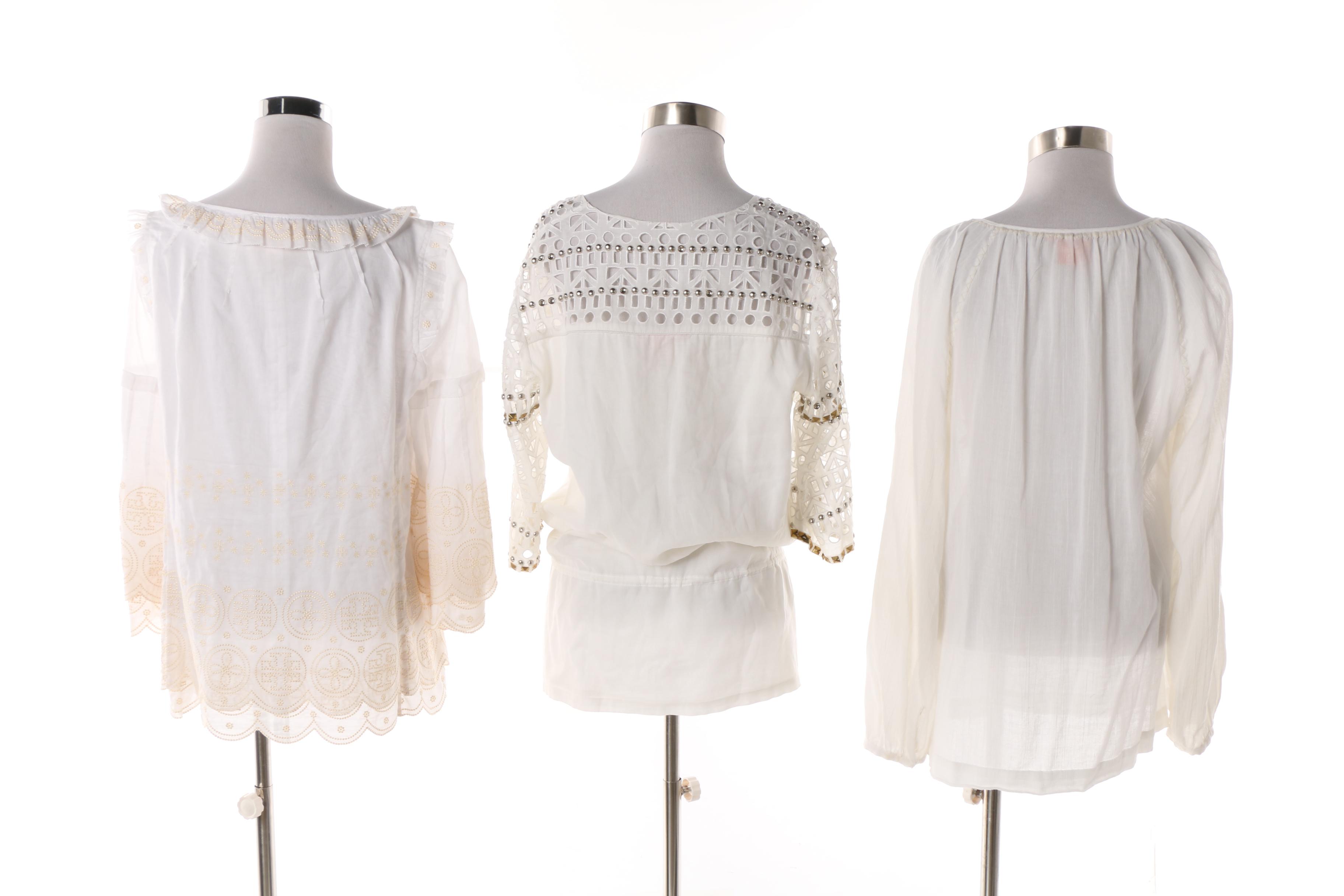 Tory Burch Embroidered and Embellished Cotton Tunic Style Tops