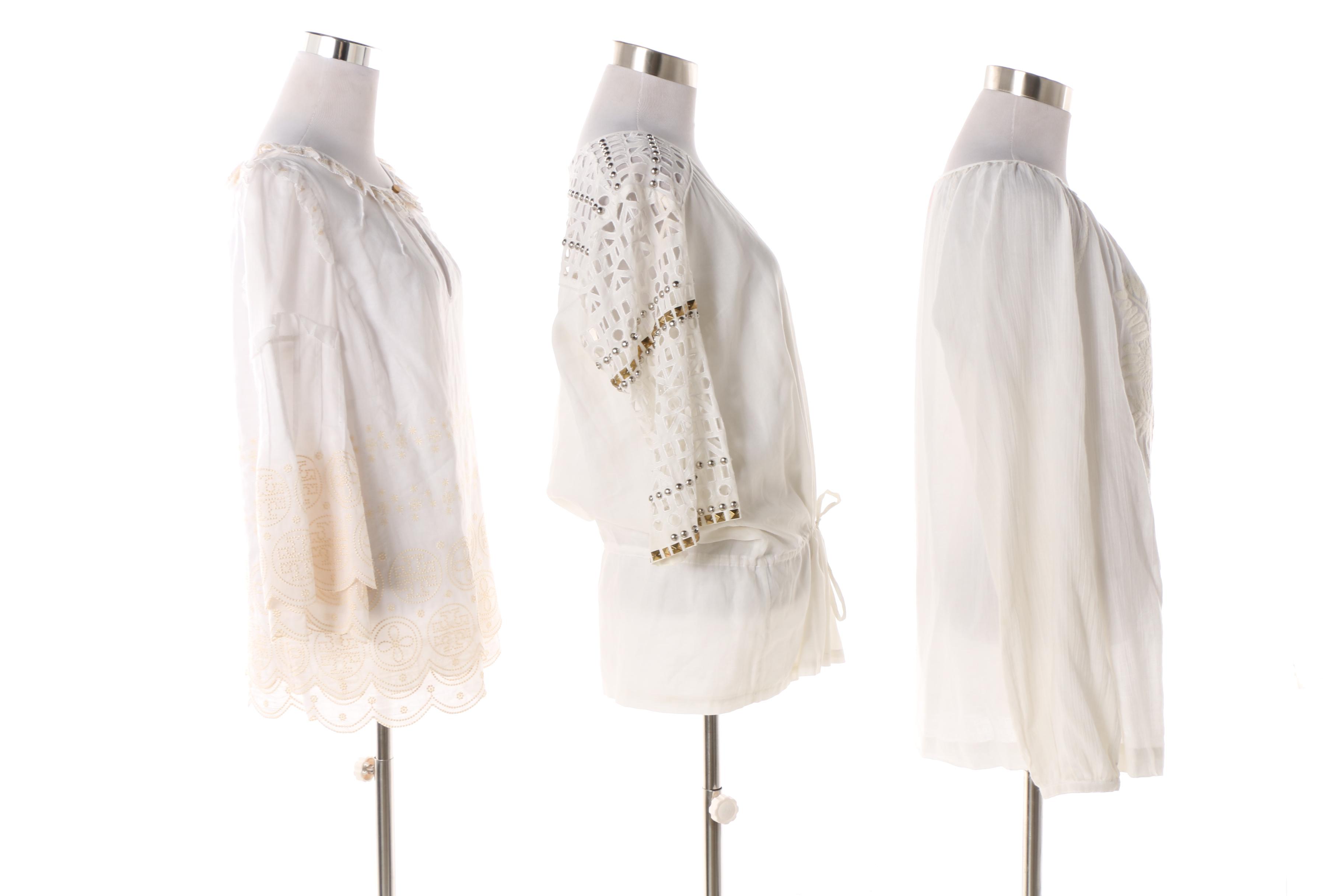 Tory Burch Embroidered and Embellished Cotton Tunic Style Tops