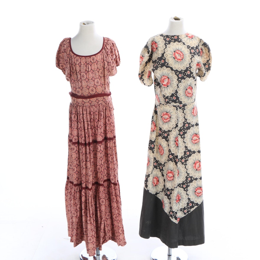 Vintage Floral Cotton Maxi Dresses