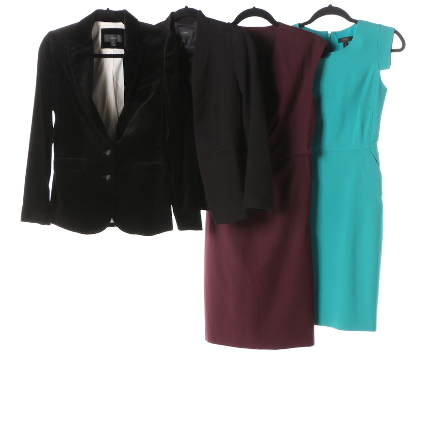 Women's J. Crew Burgundy and Turquoise Sheath Dresses and Black Blazers