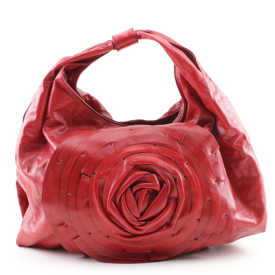 Valentino Garavani Petale Red Leather Hobo Bag