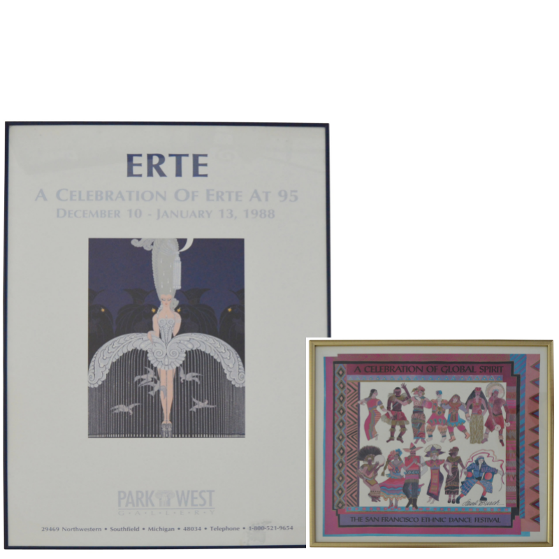 Framed Posters after Erte and Laurel Burch