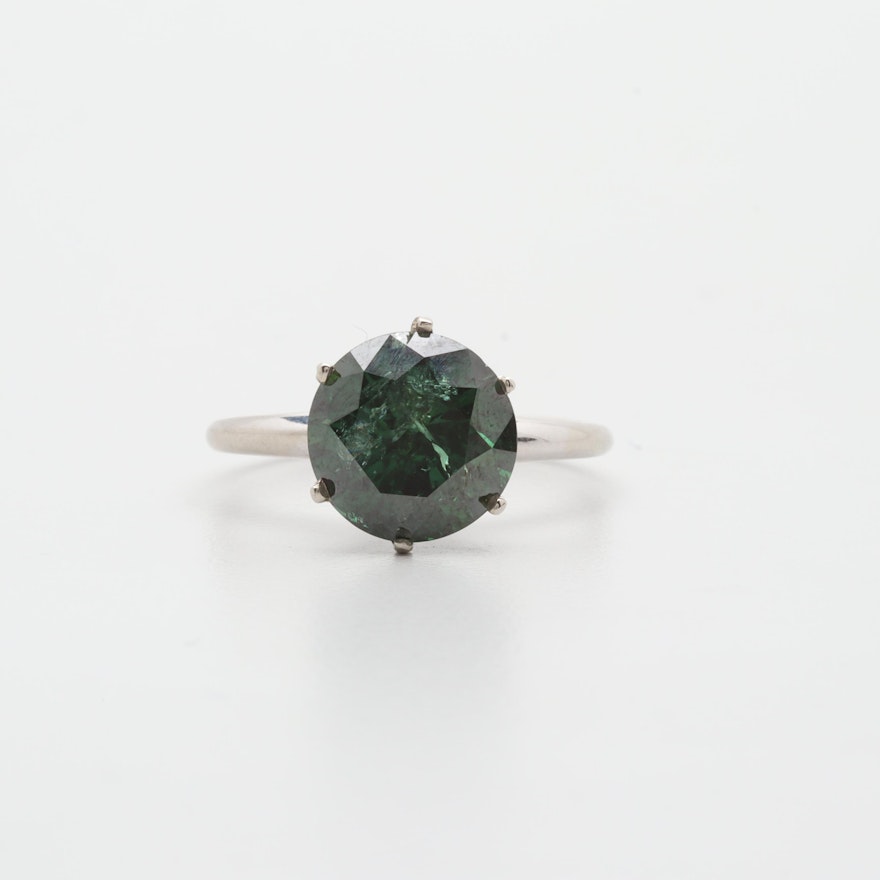 10K and 14K White Gold 3.26 CT Green Diamond Solitaire Ring