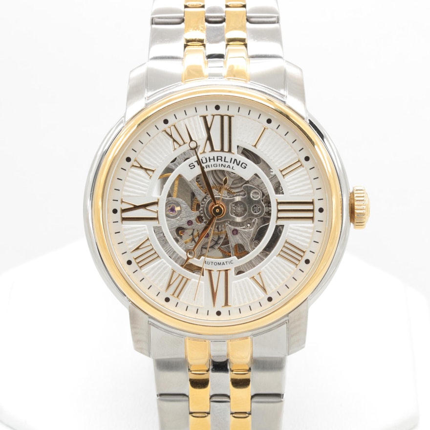 Stuhrling Two Tone Stainless Steel Partial Skeleton Dial Wristwatch