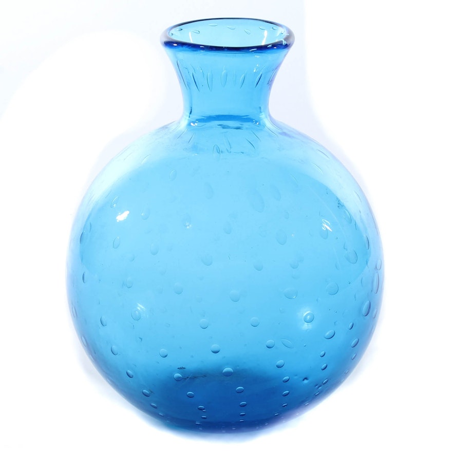 Blenko Hand-Blown Controlled Bubble Art Glass Vase
